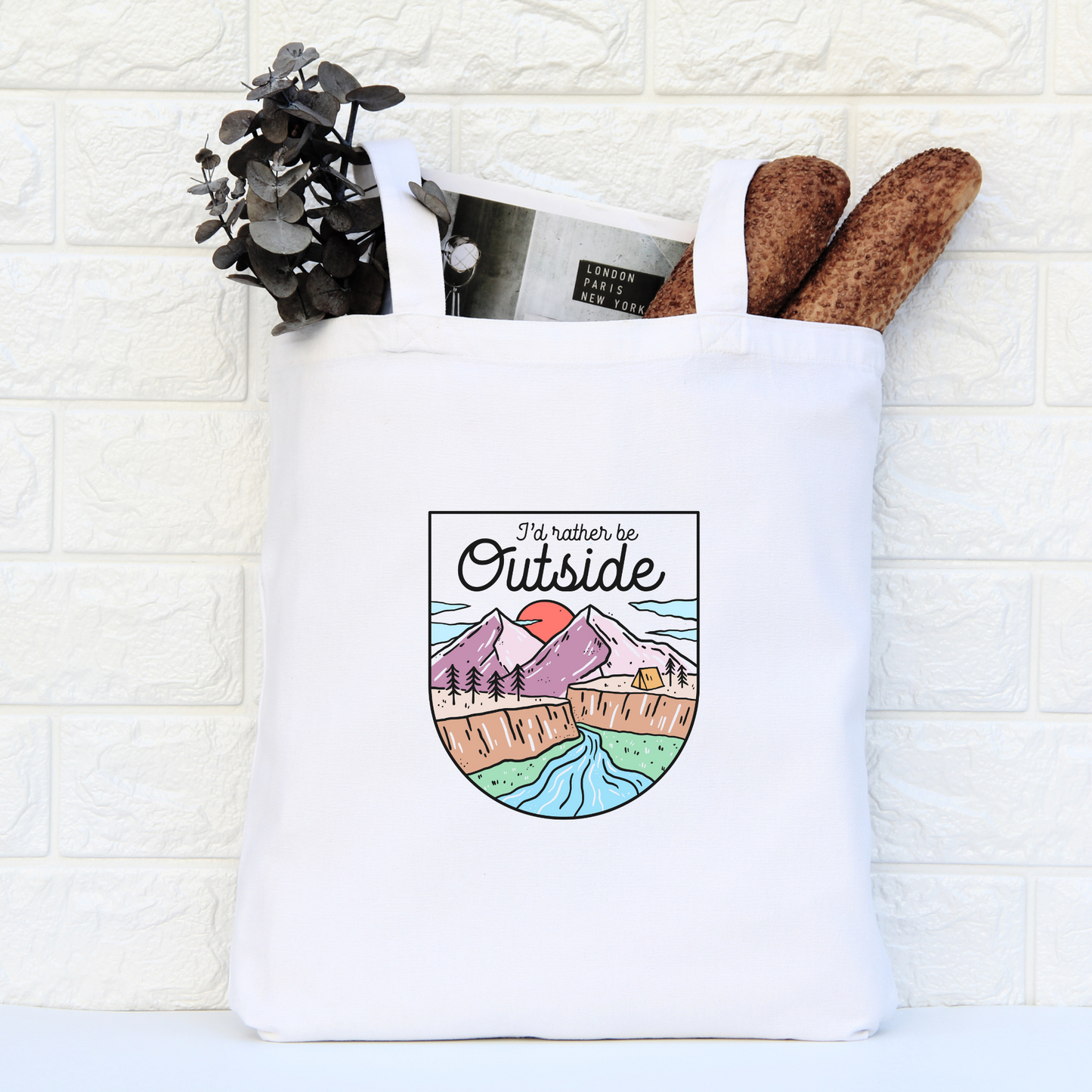 I'd Rather Be Outside Tote Bag, Reusable Canvas Tote