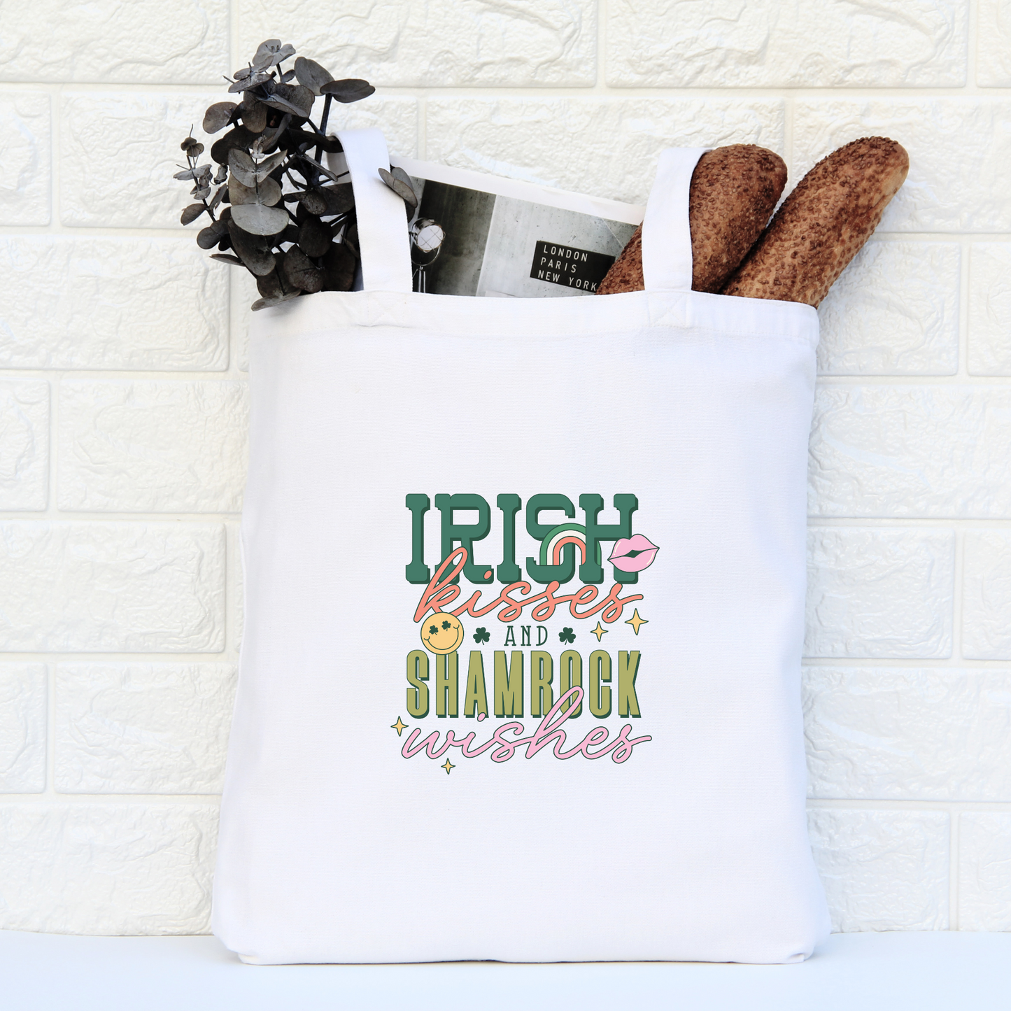 Irish Kisses And Shamrock Wishes Tote Bag, Reusable Tote Bag, St Patricks Day Tote Bag