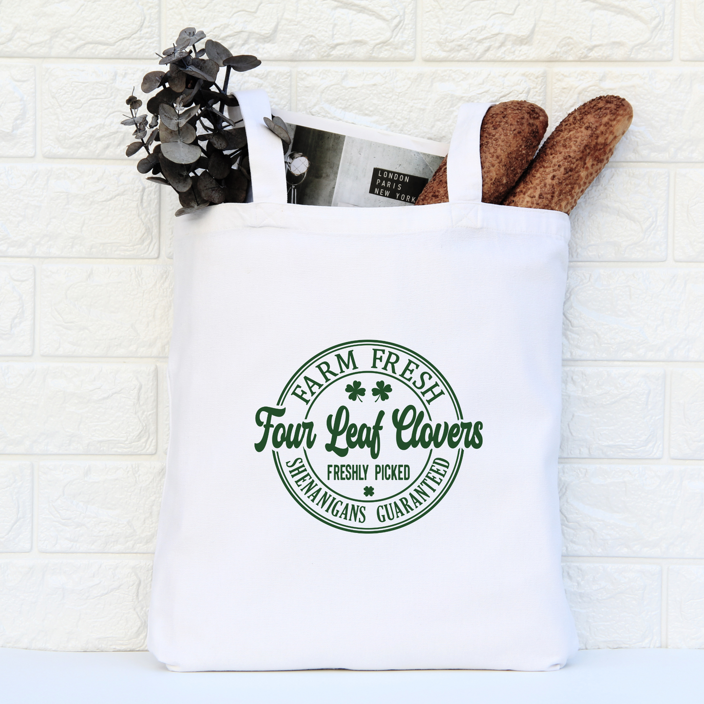 Farm Fresh Four Leaf Clovers Tote Bag, Reusable Tote Bag, St Patricks Day Tote Bag