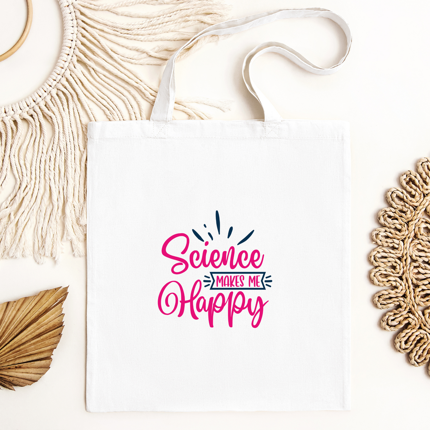 Science Makes Me Happy Tote Bag, Reusable Canvas Tote