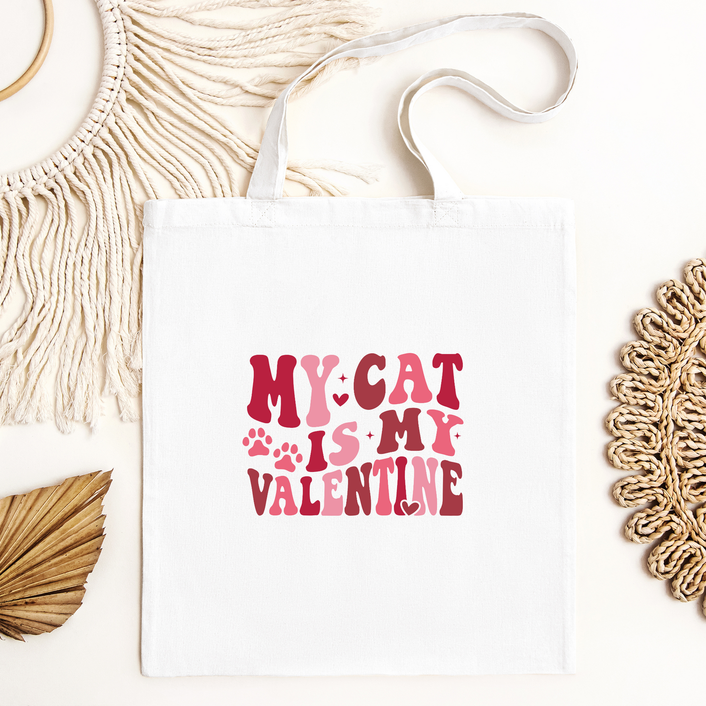 My Cat Is My Valentine Tote Bag, Reusable Tote Bag, Valentines Day Tote Bag