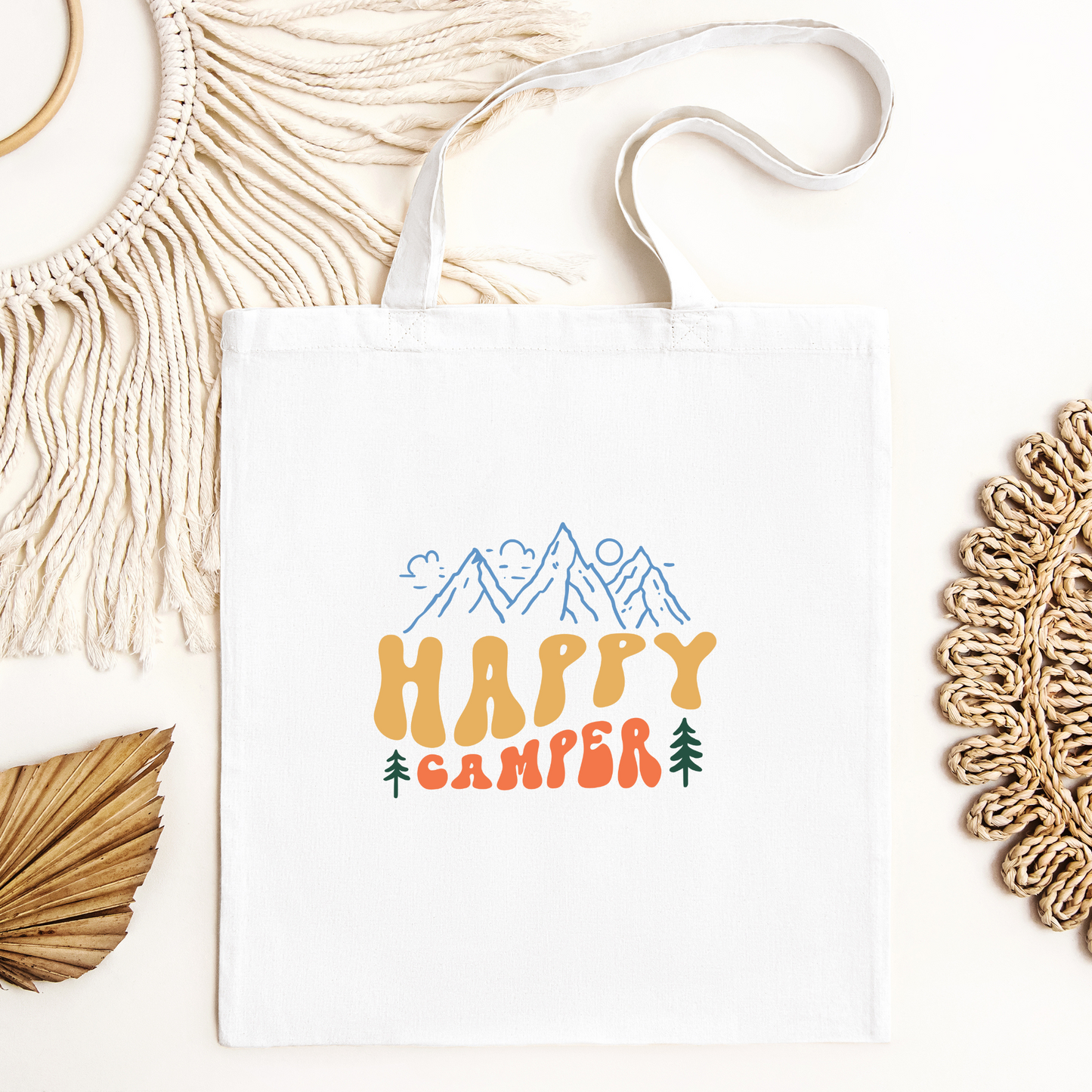 Happy Camper Tote Bag, Reusable Canvas Tote