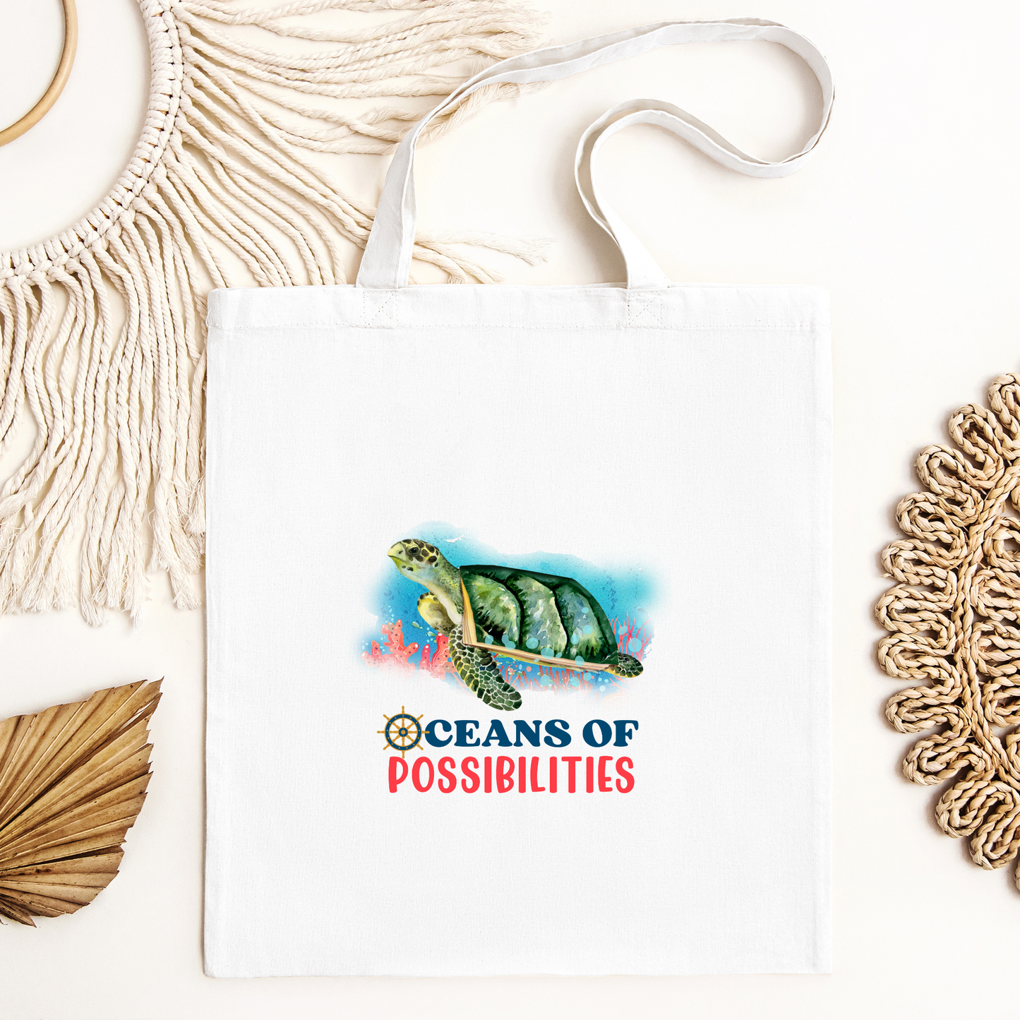 Oceans Of Possibilities Tote Bag, Sea Turtle Tote Bag, Reusable Canvas Tote, Reading Tote Bag, Ocean Tote Bag