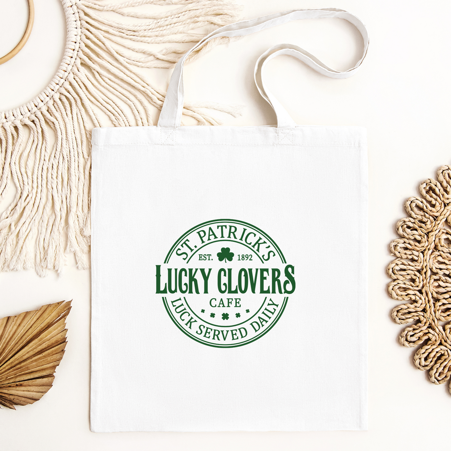 Lucky Clovers Cafe Tote Bag, Reusable Tote Bag, St Patricks Day Tote Bag