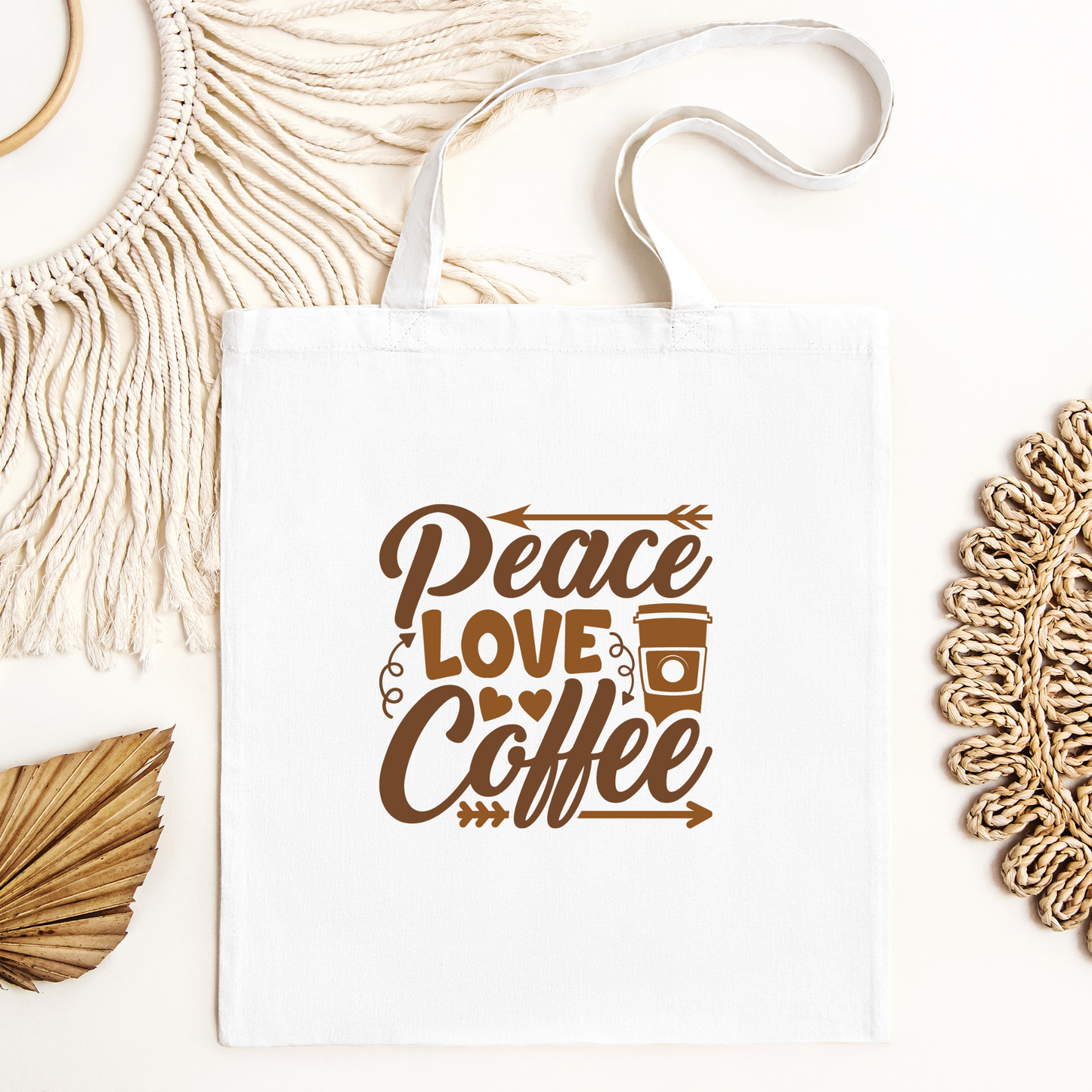 Peace Love Coffee Tote Bag, Reusable Canvas Tote