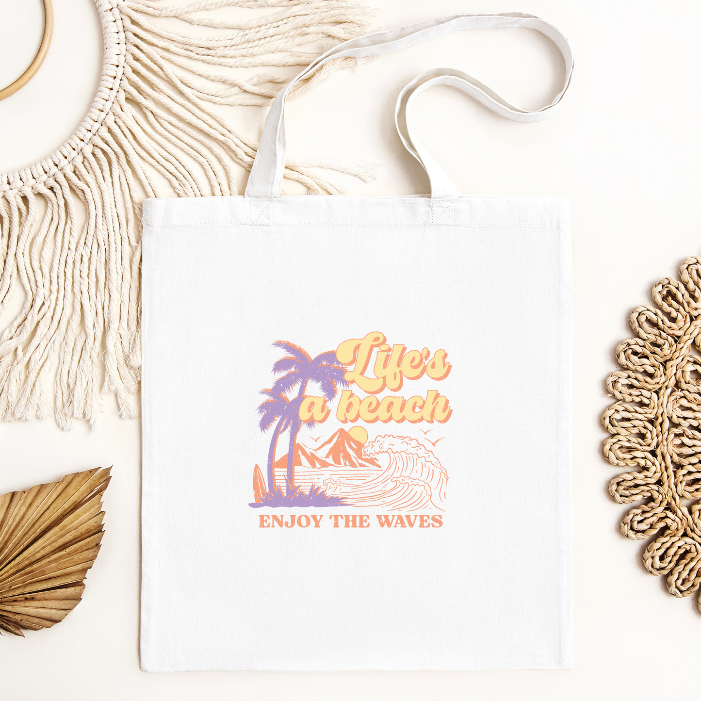 Life's A Beach Enjoy The Waves Tote Bag, Reusable Canvas Tote