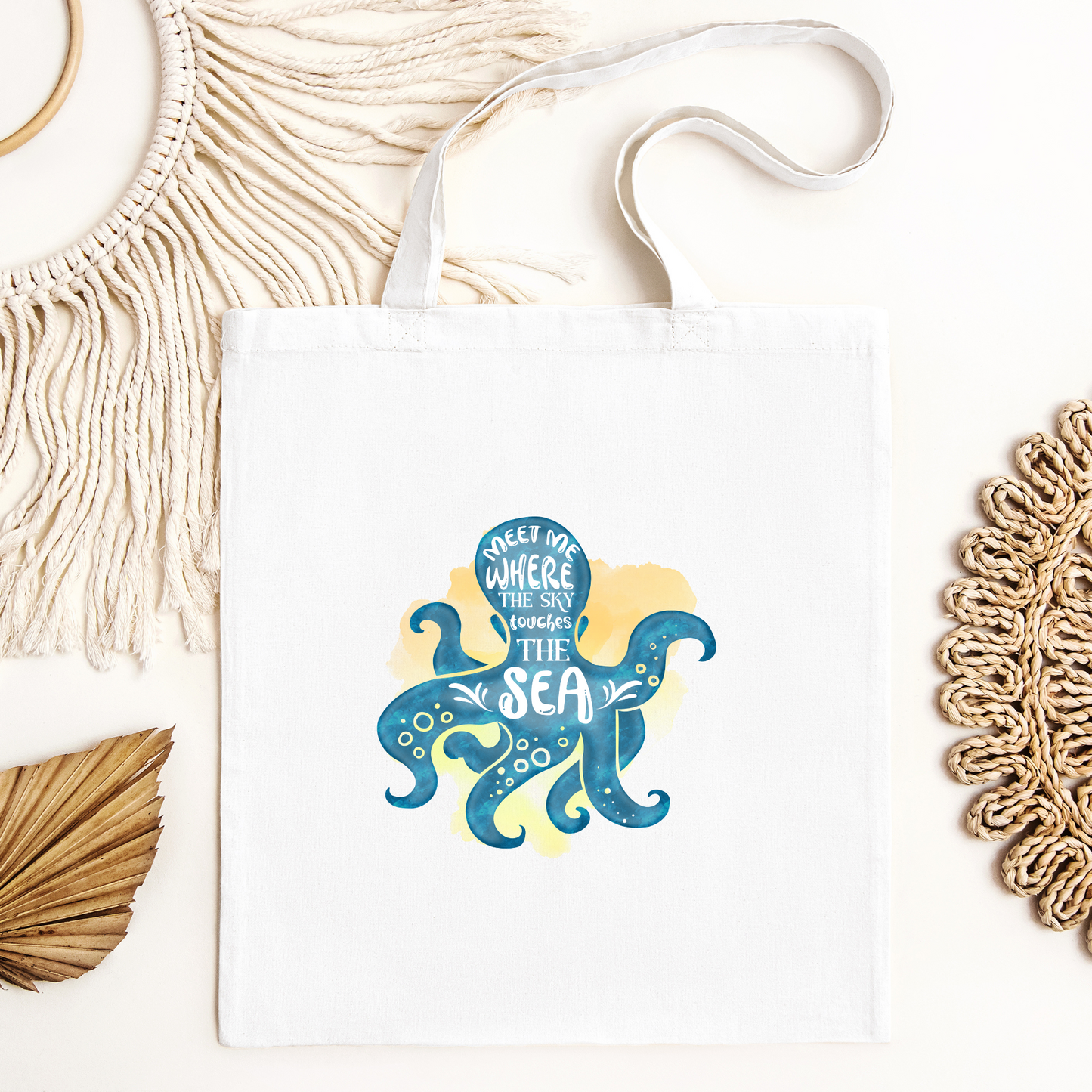 Meet Me Where The Sky Touches The Sea Tote Bag, Ocean Tote Bag, Reusable Tote Bag, Octopus Tote Bag