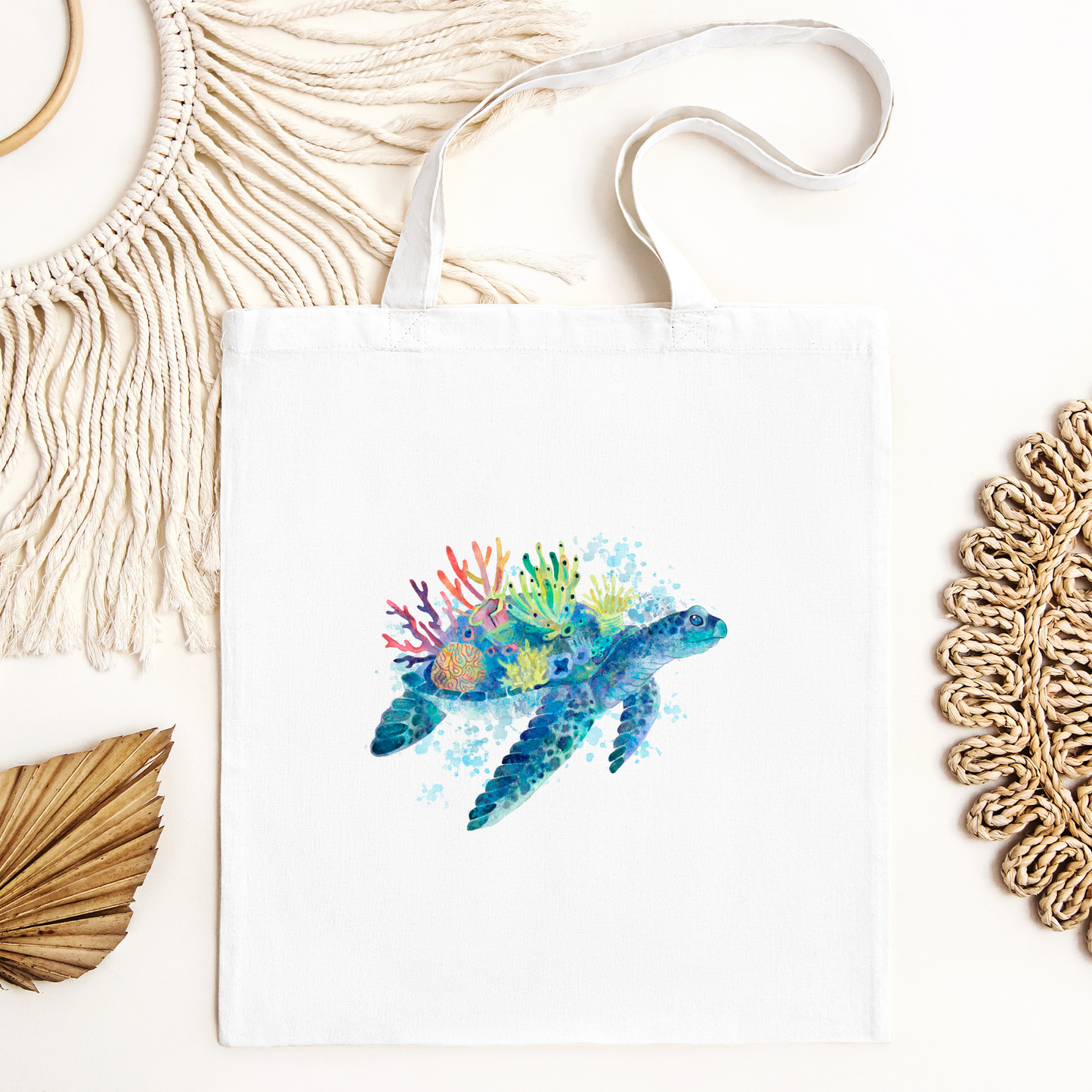 Sea Turtle Canvas Tote Bag, Reusable Canvas Tote, Turtle Tote Bag, Coral Tote Bag, Reef Tote Bag