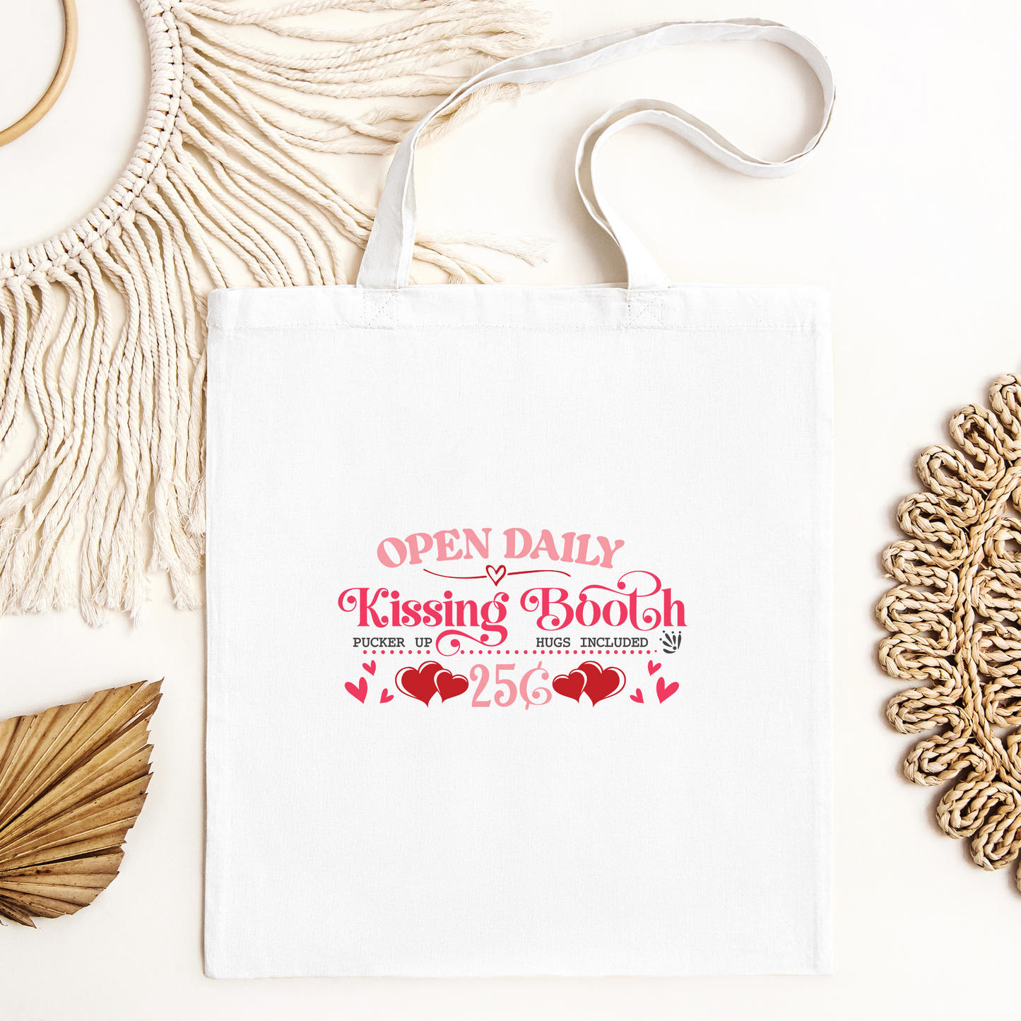 Open Daily Kissing Booth Tote Bag, Reusable Tote Bag, Valentines Day Tote Bag