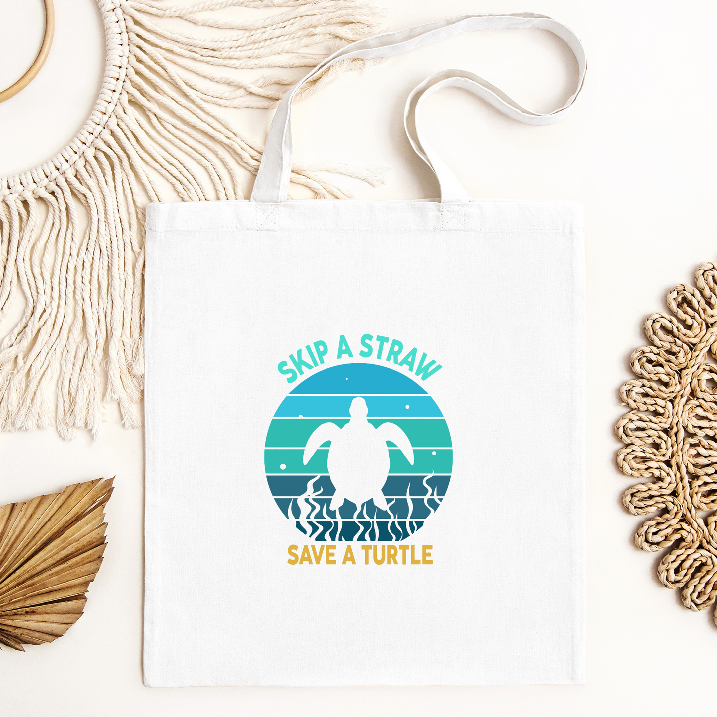 Skip A Straw Save A Sea Turtle Tote Bag, Reusable Canvas Tote, Sea Turtle Tote Bag