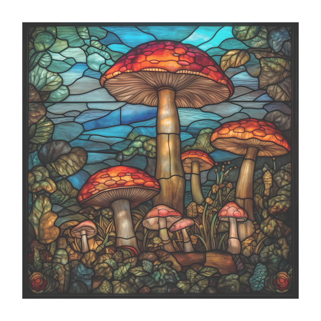 Mushroom Stained Glass Window Cling