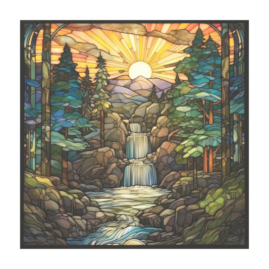 Forest Waterfall Stained Glass Window Cling