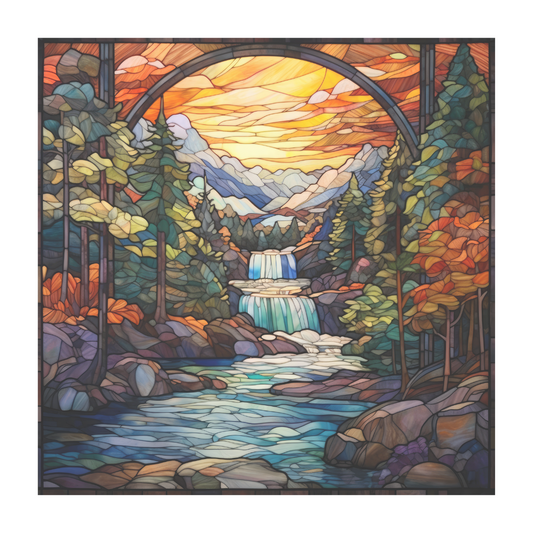 Forest Waterfall Stained Glass Window Cling