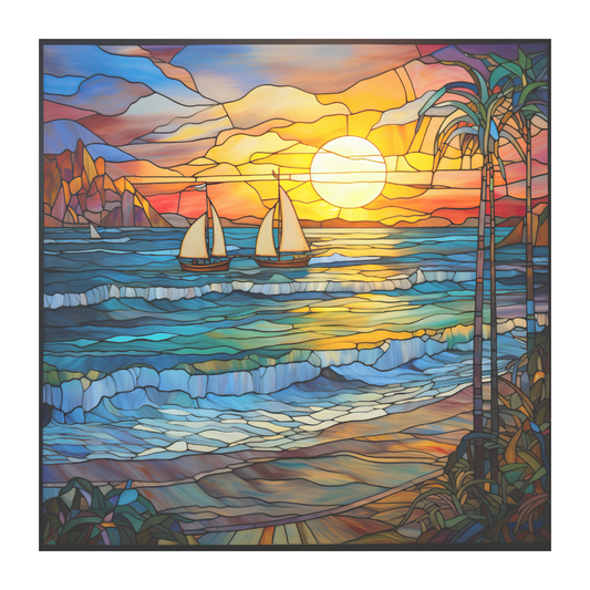 Sail Boat Beach Stained Glass Window Cling