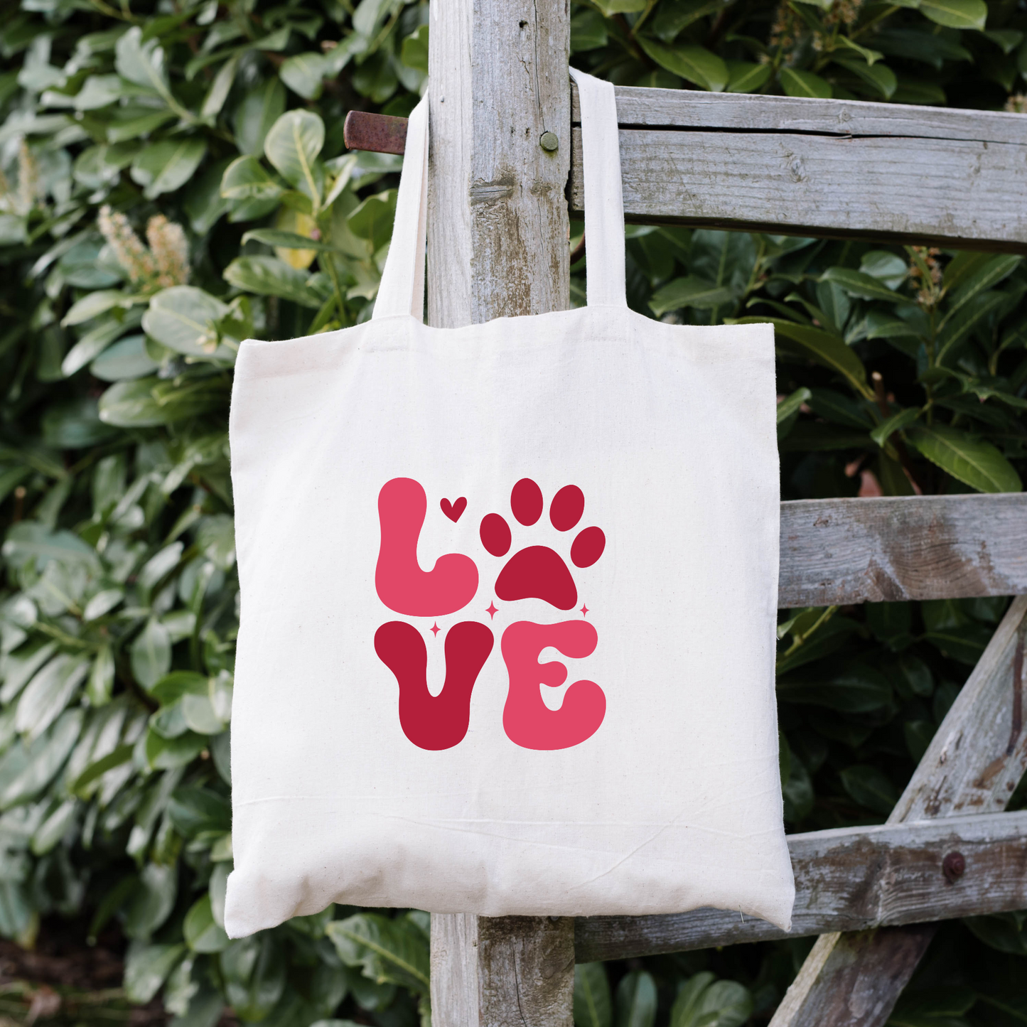 Love Paw Print Tote Bag, Reusable Tote Bag, Valentines Day Tote Bag