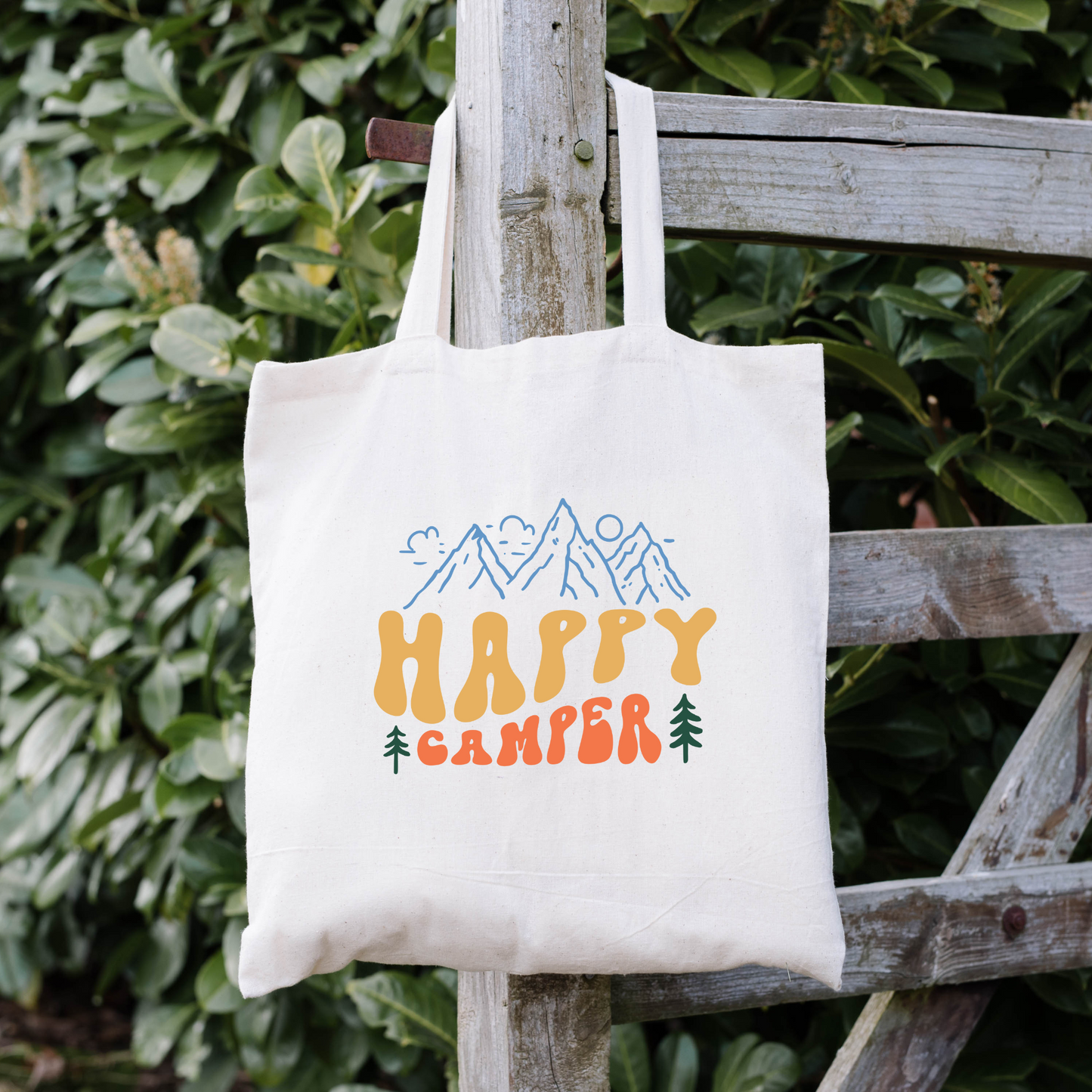 Happy Camper Tote Bag, Reusable Canvas Tote