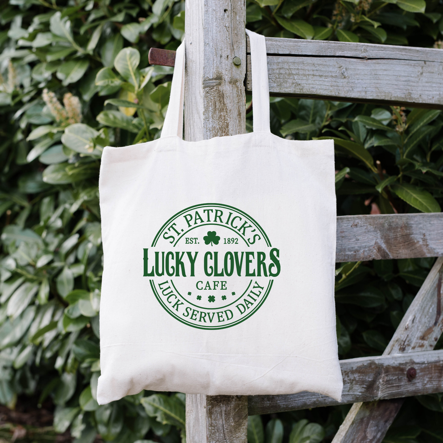 Lucky Clovers Cafe Tote Bag, Reusable Tote Bag, St Patricks Day Tote Bag