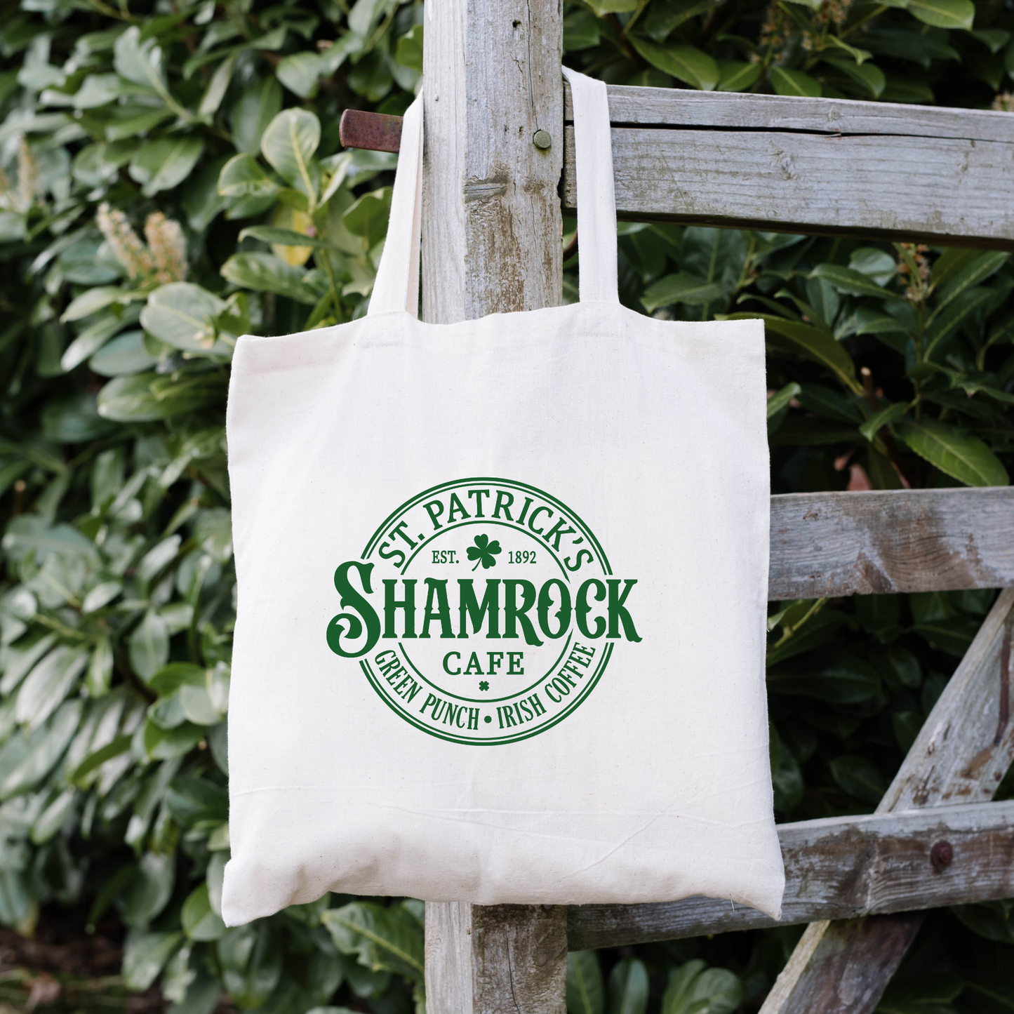 Shamrock Cafe Tote Bag, Reusable Tote Bag, St Patricks Day Tote Bag