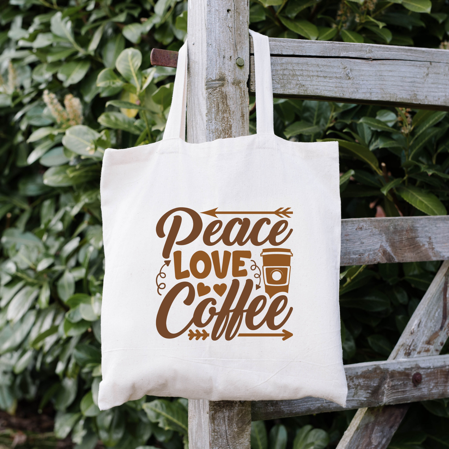 Peace Love Coffee Tote Bag, Reusable Canvas Tote