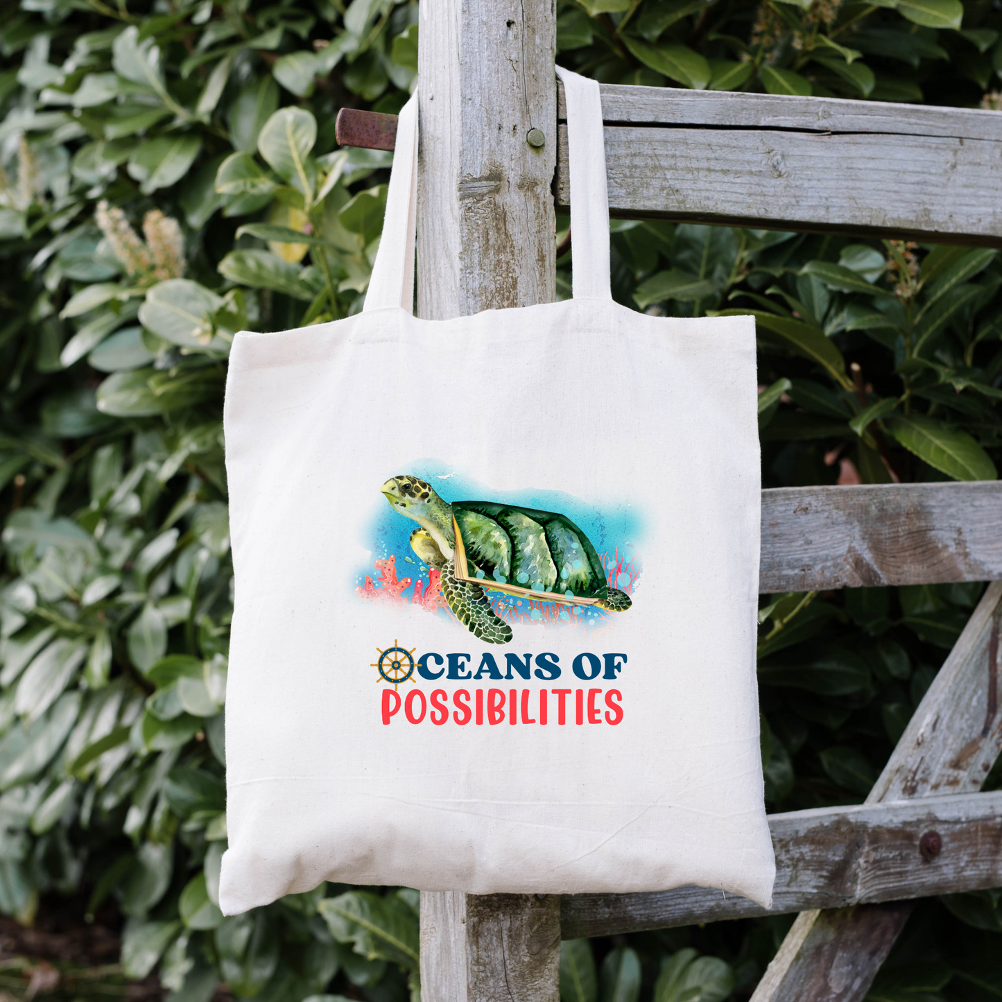 Oceans Of Possibilities Tote Bag, Sea Turtle Tote Bag, Reusable Canvas Tote, Reading Tote Bag, Ocean Tote Bag