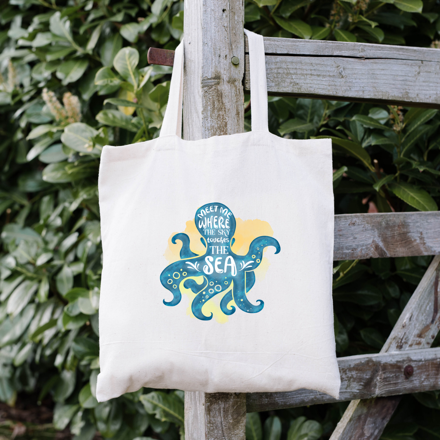 Meet Me Where The Sky Touches The Sea Tote Bag, Ocean Tote Bag, Reusable Tote Bag, Octopus Tote Bag