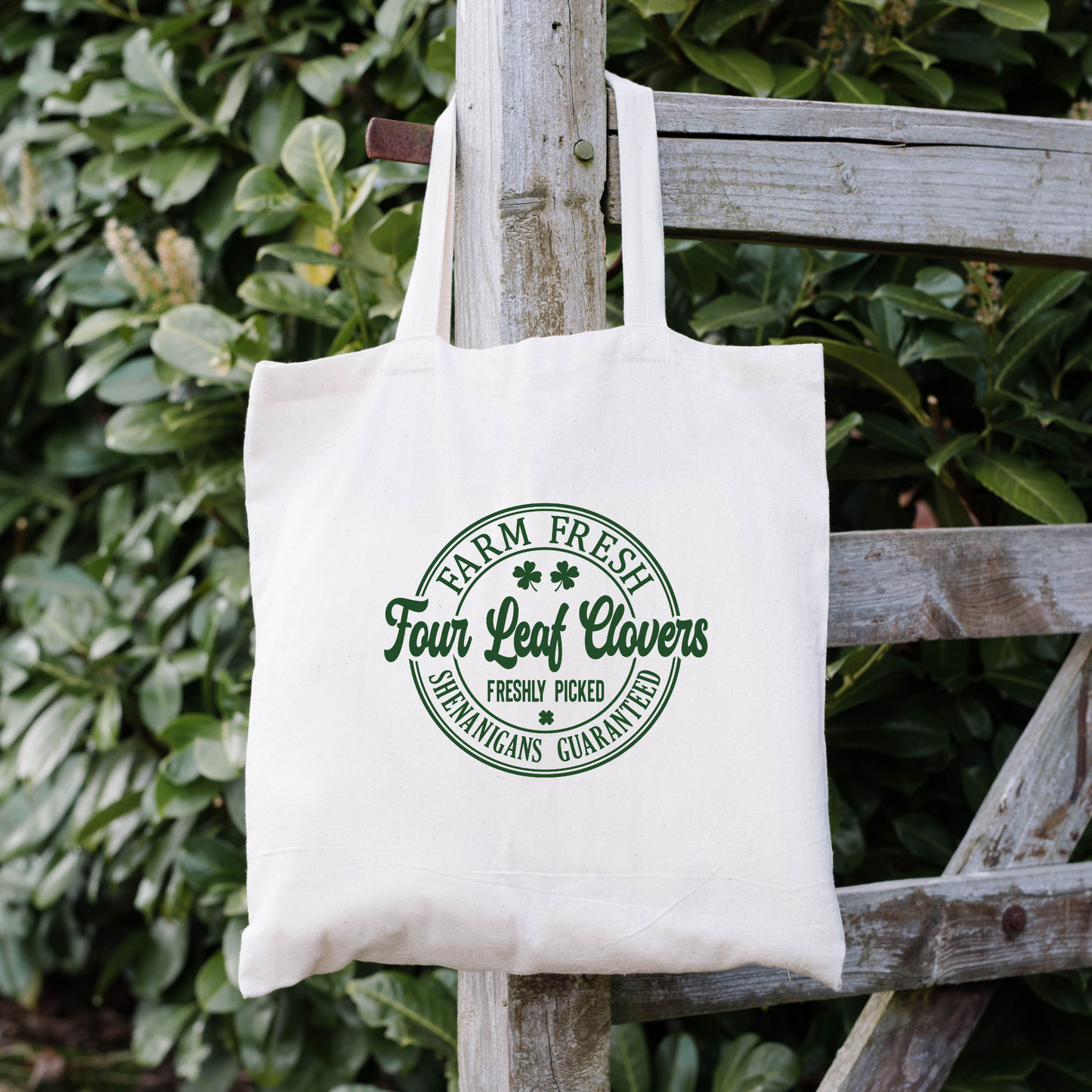 Farm Fresh Four Leaf Clovers Tote Bag, Reusable Tote Bag, St Patricks Day Tote Bag