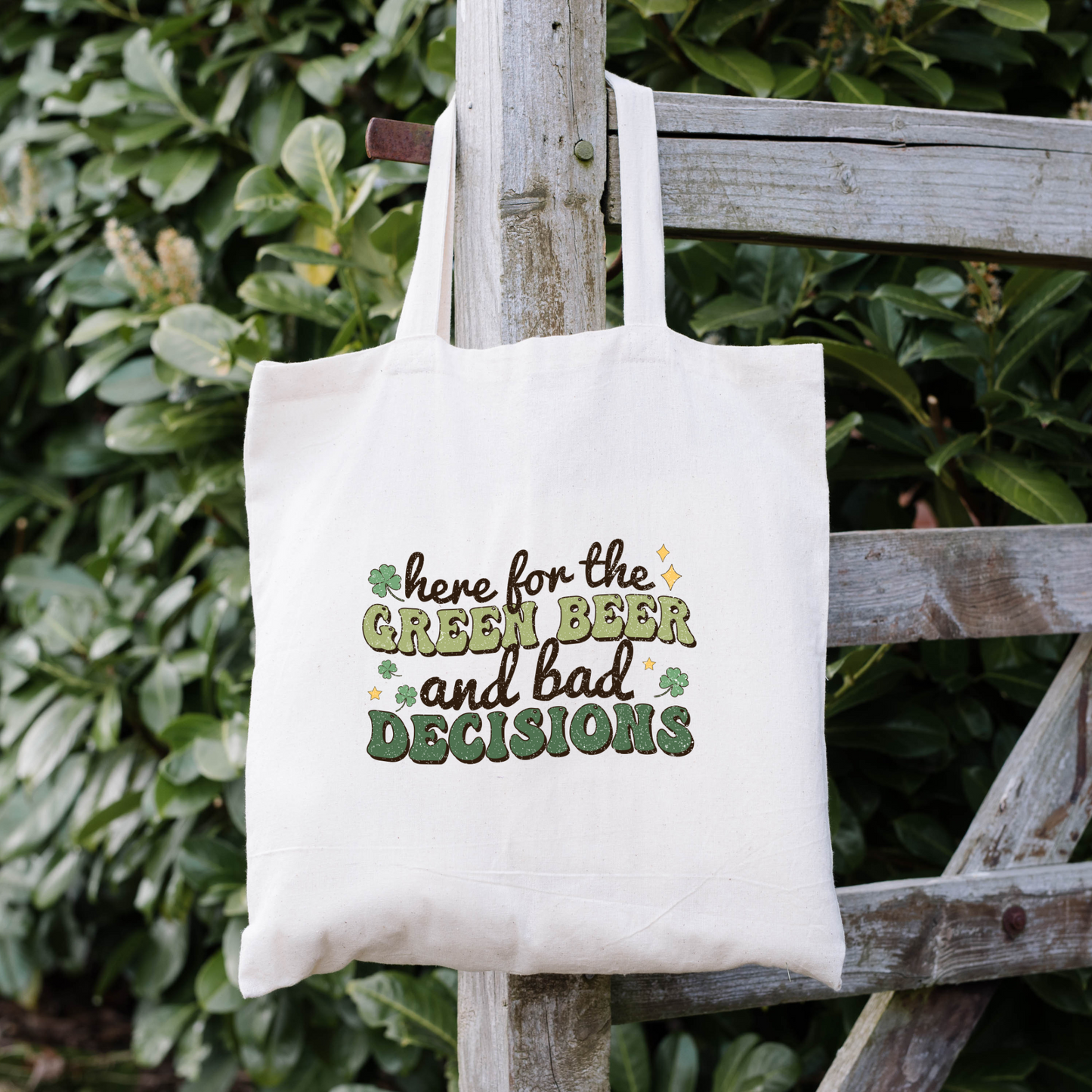 Here For the Green Beer And Bad Decisions Tote Bag, Reusable Tote Bag, St Patricks Day Tote Bag