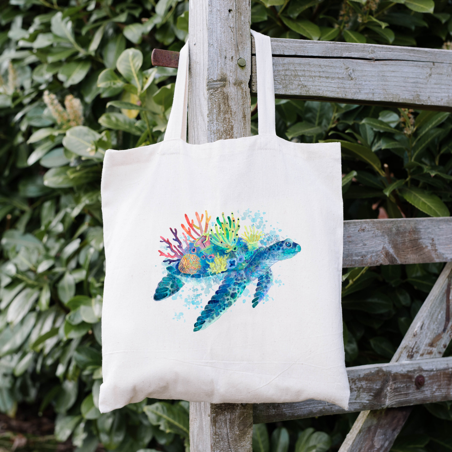 Sea Turtle Canvas Tote Bag, Reusable Canvas Tote, Turtle Tote Bag, Coral Tote Bag, Reef Tote Bag