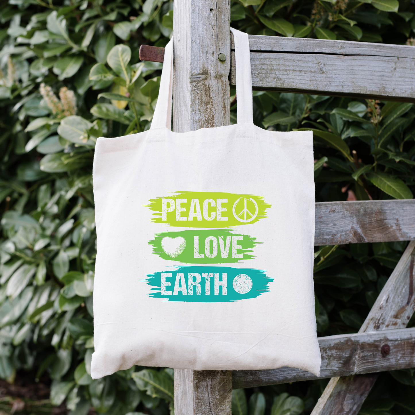 Peace Love Earth Tote Bag, Reusable Canvas Tote