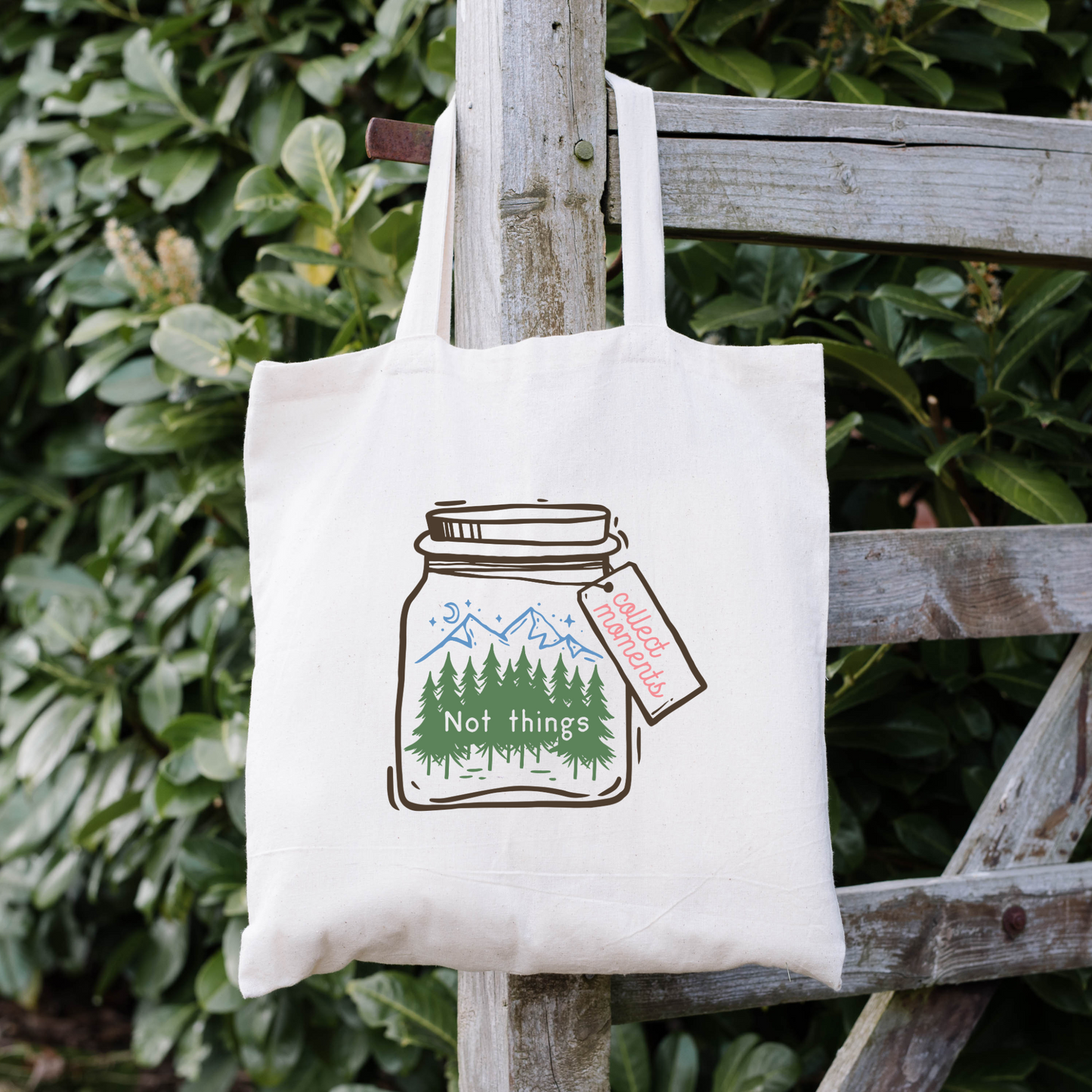 Collect Moments Not Things Tote Bag, Reusable Canvas Tote