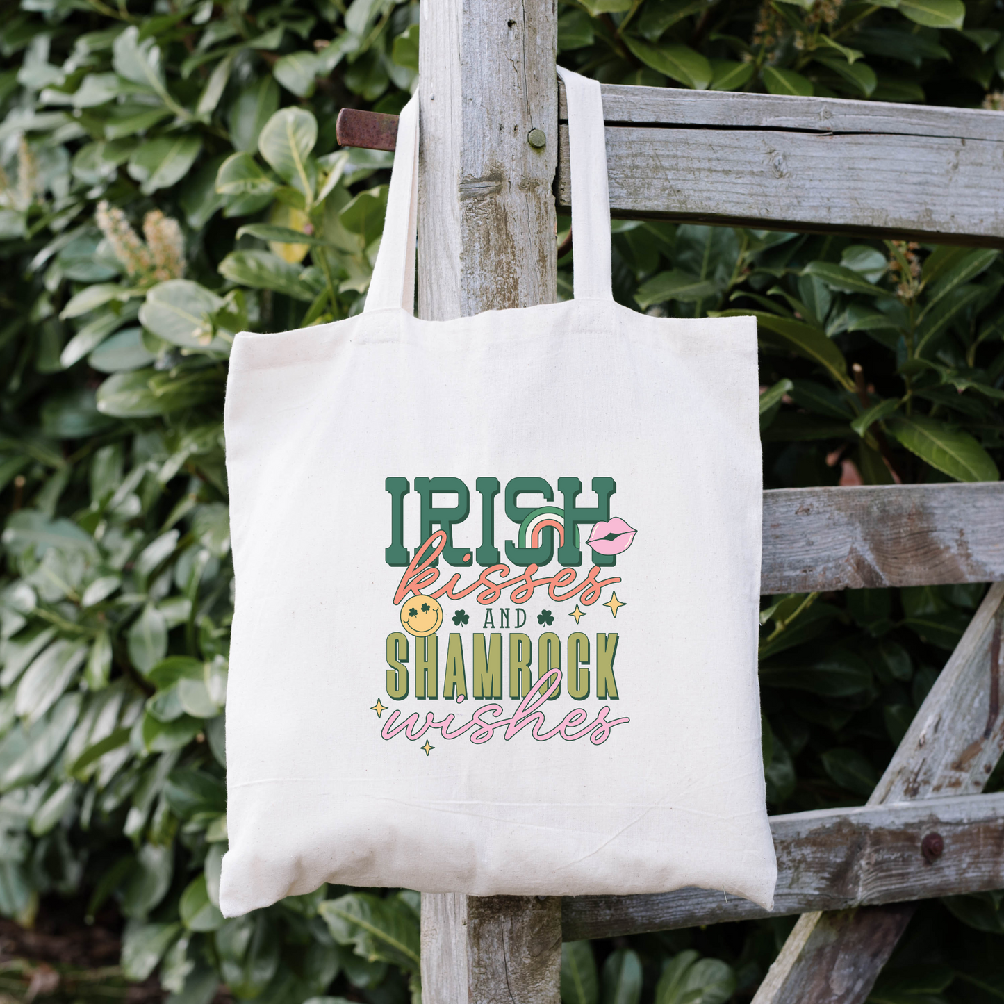 Irish Kisses And Shamrock Wishes Tote Bag, Reusable Tote Bag, St Patricks Day Tote Bag