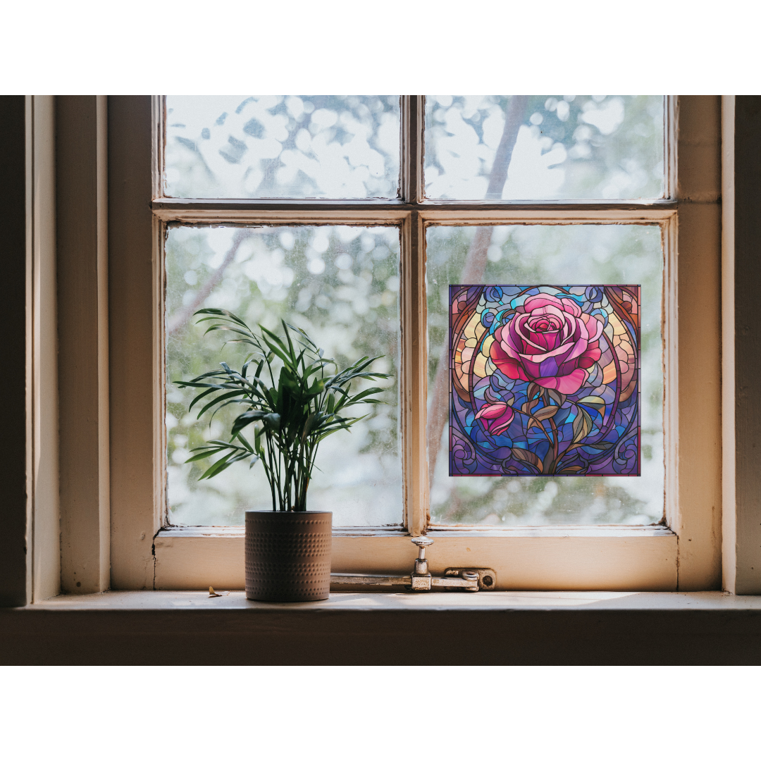 Rose Stained Glass Window Cling
