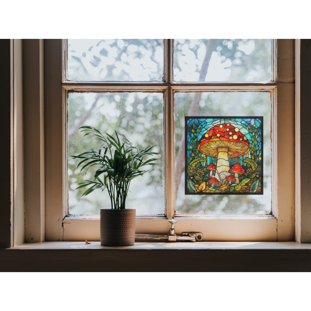 Mushroom Stained Glass Window Cling