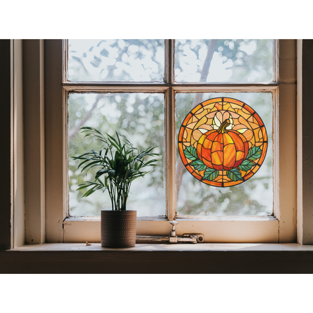 Pumpkin Stained Glass Window Cling