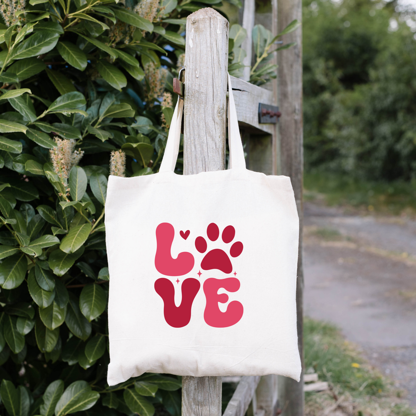 Love Paw Print Tote Bag, Reusable Tote Bag, Valentines Day Tote Bag