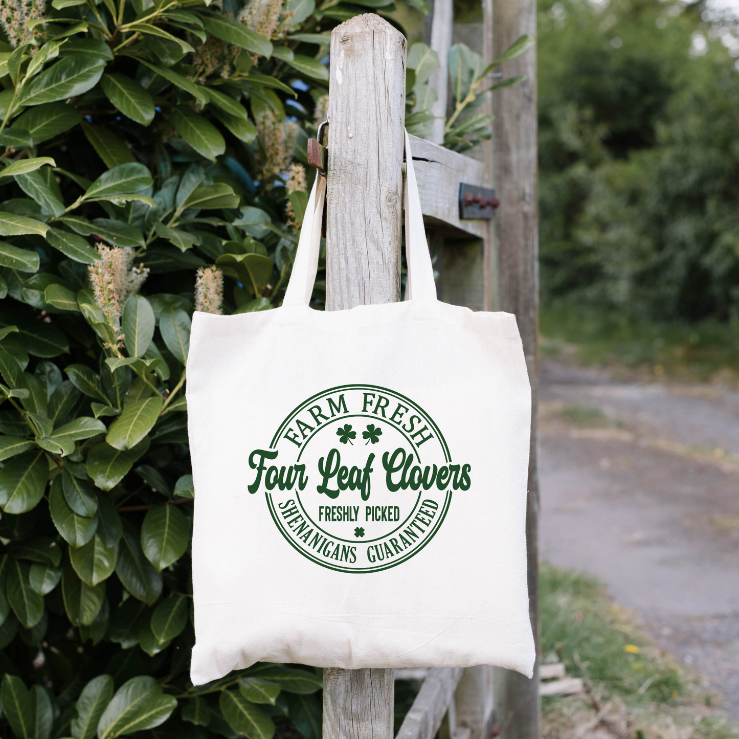 Farm Fresh Four Leaf Clovers Tote Bag, Reusable Tote Bag, St Patricks Day Tote Bag