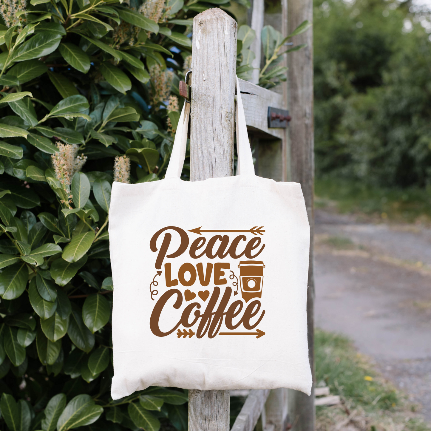 Peace Love Coffee Tote Bag, Reusable Canvas Tote