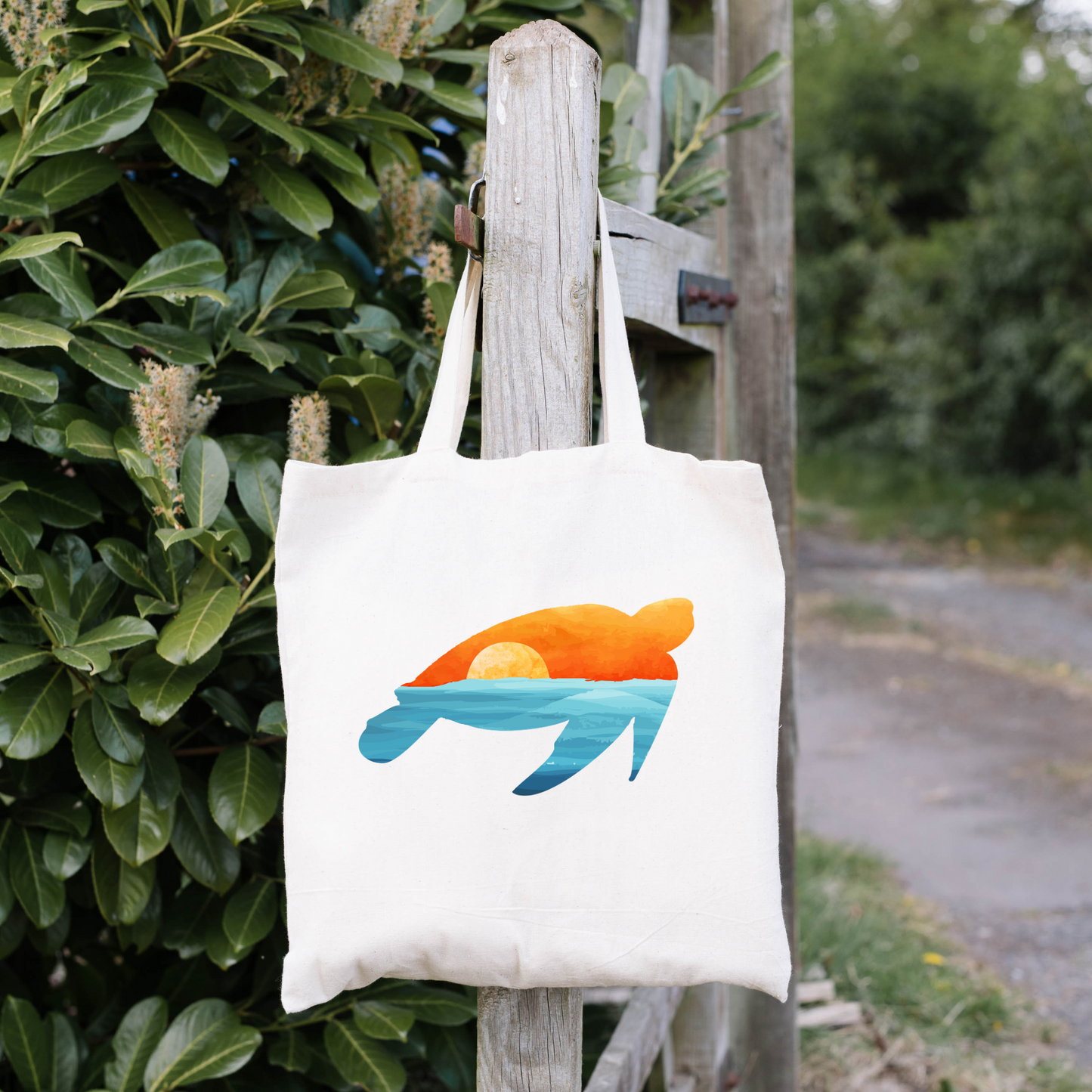 Sunset Sea Turtle Tote Bag, Reusable Tote Bag, Beach Tote Bag