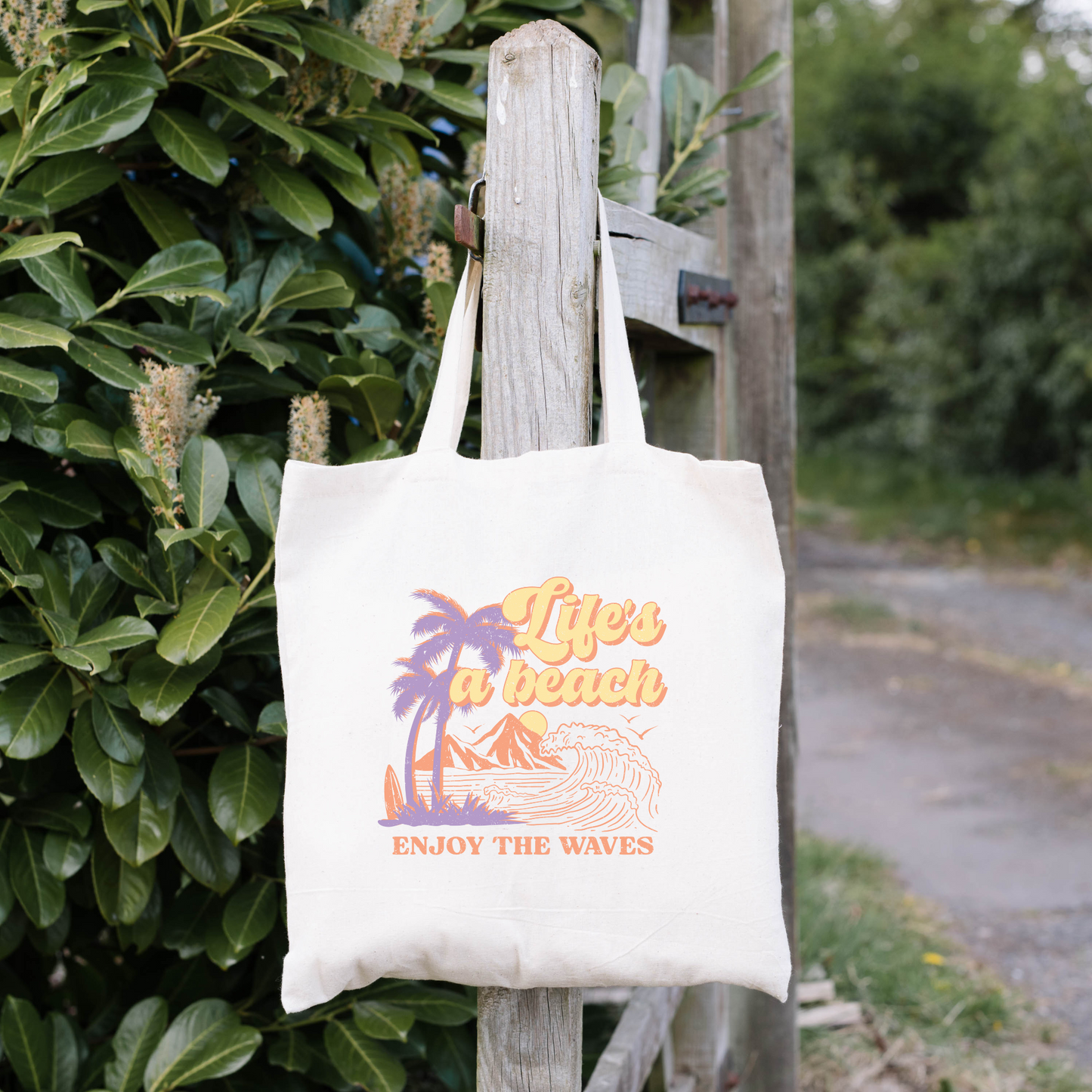 Life's A Beach Enjoy The Waves Tote Bag, Reusable Canvas Tote