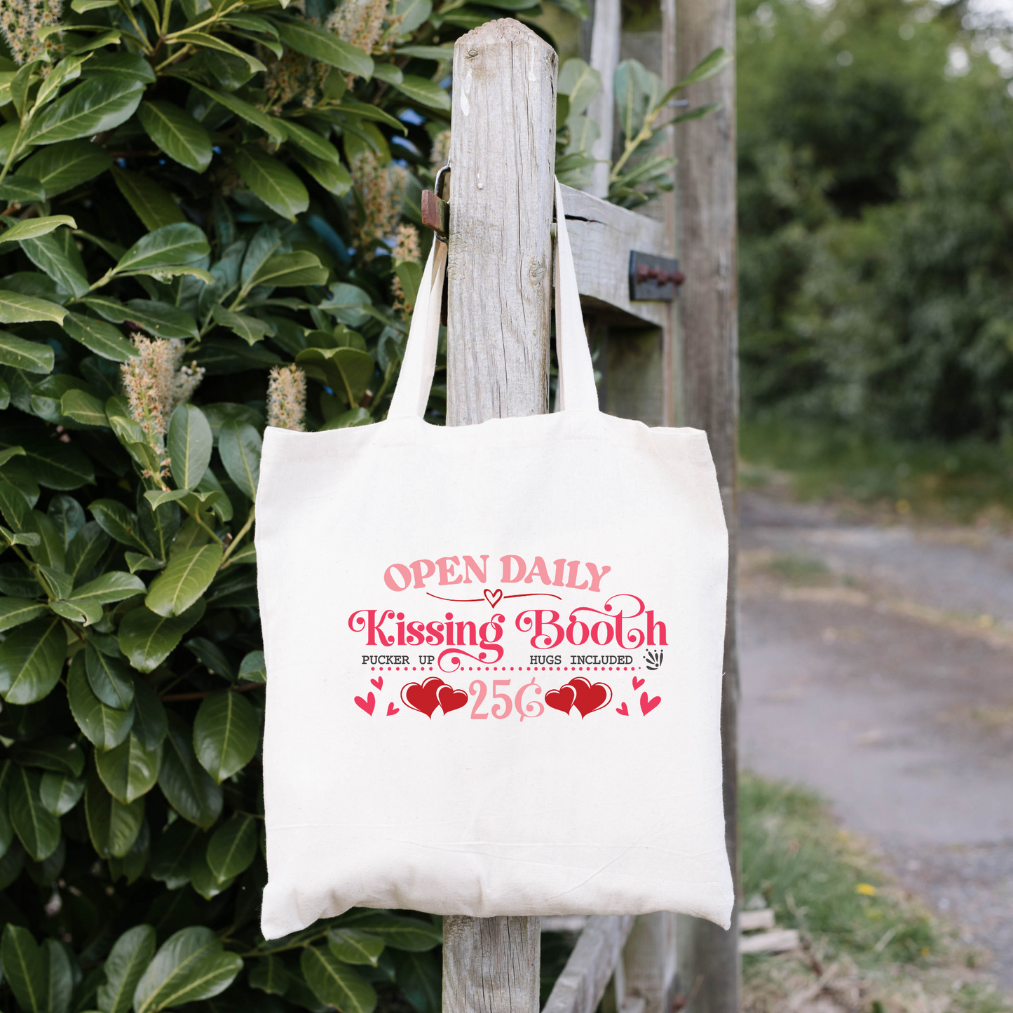 Open Daily Kissing Booth Tote Bag, Reusable Tote Bag, Valentines Day Tote Bag