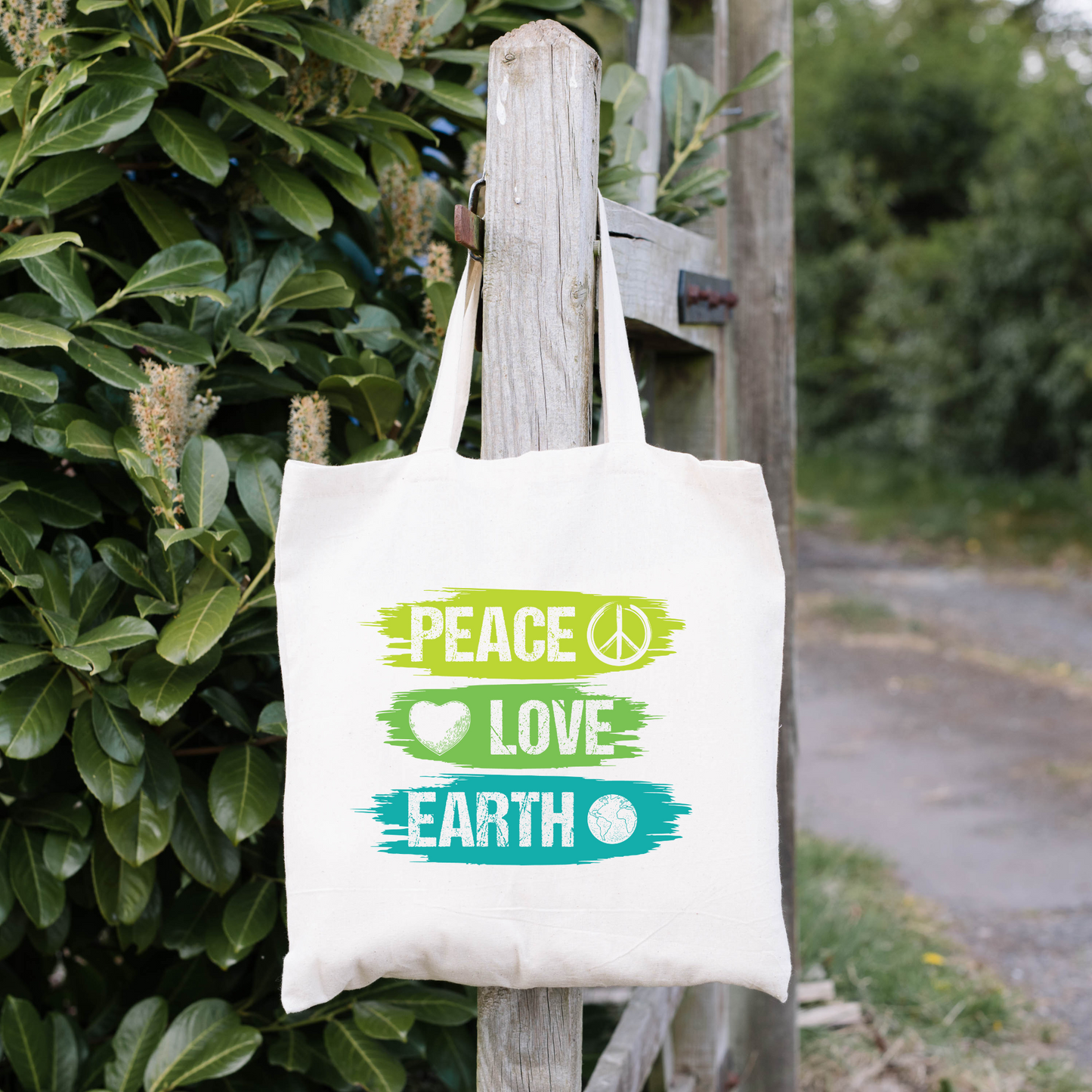 Peace Love Earth Tote Bag, Reusable Canvas Tote