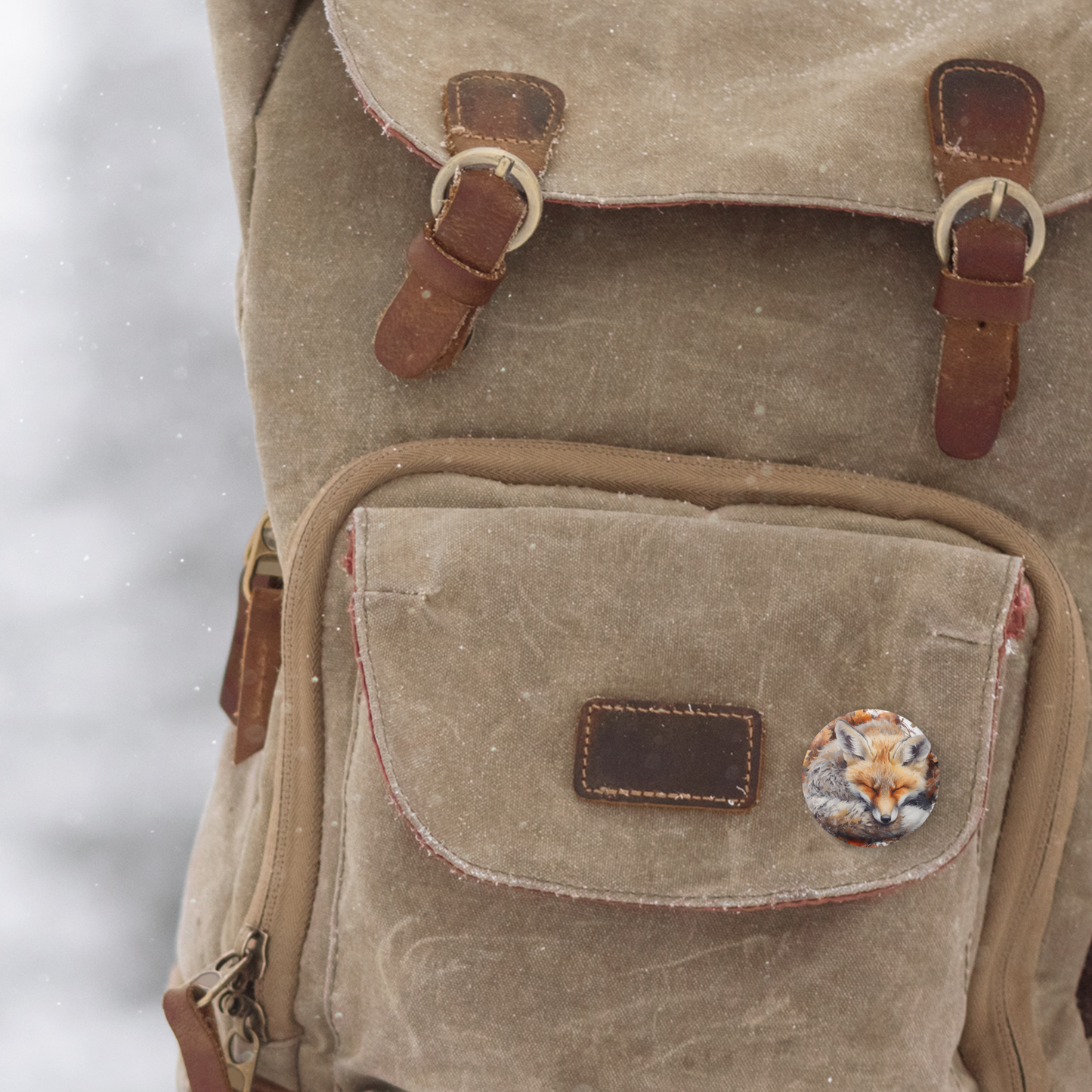 Sleeping Fox 2 Pin Back Button, Magnet