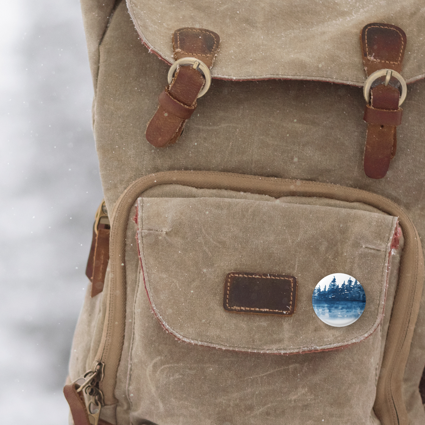 Blue Forest Landscape Pin Back Button, Magnet