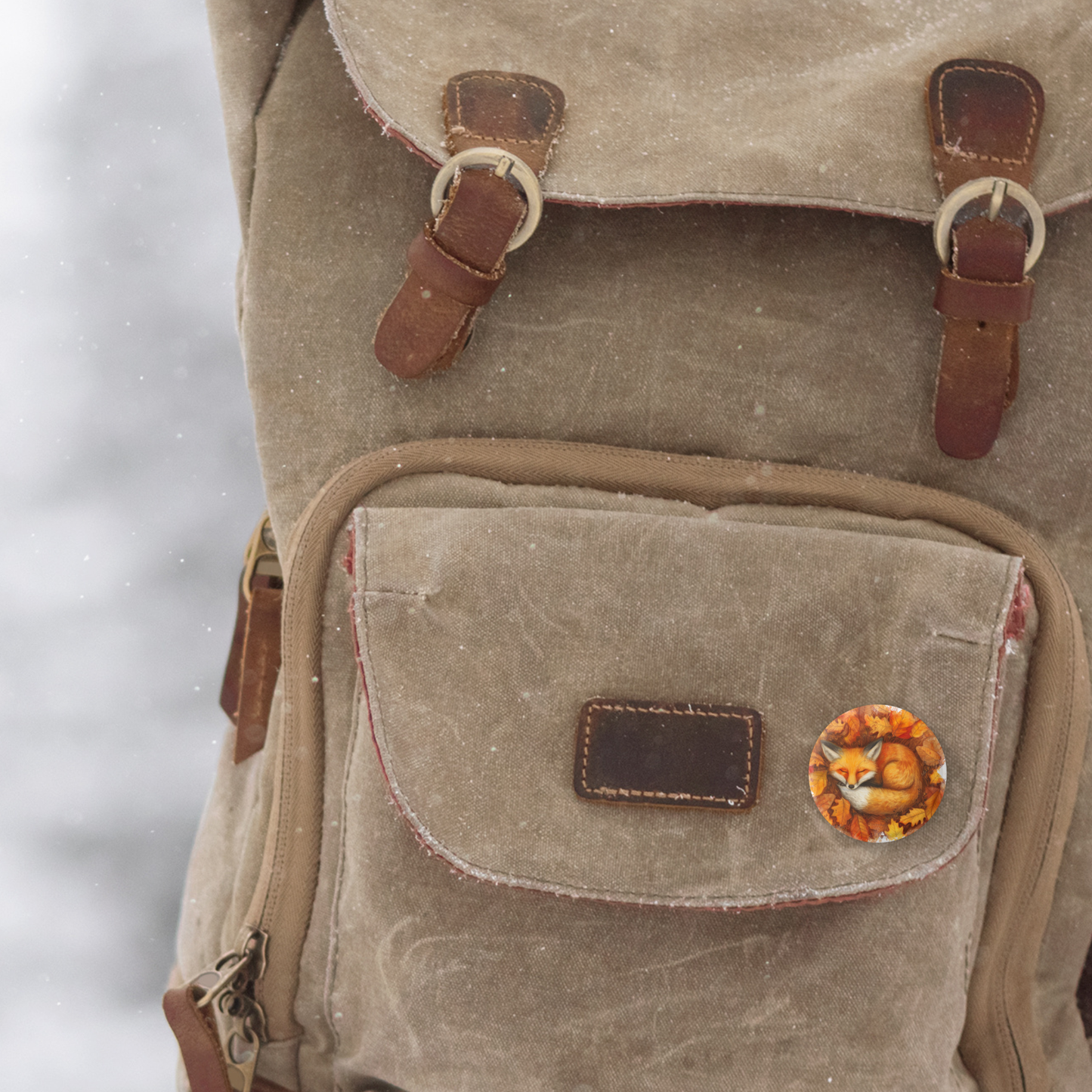 Sleeping Fox 3 Pin Back Button, Magnet