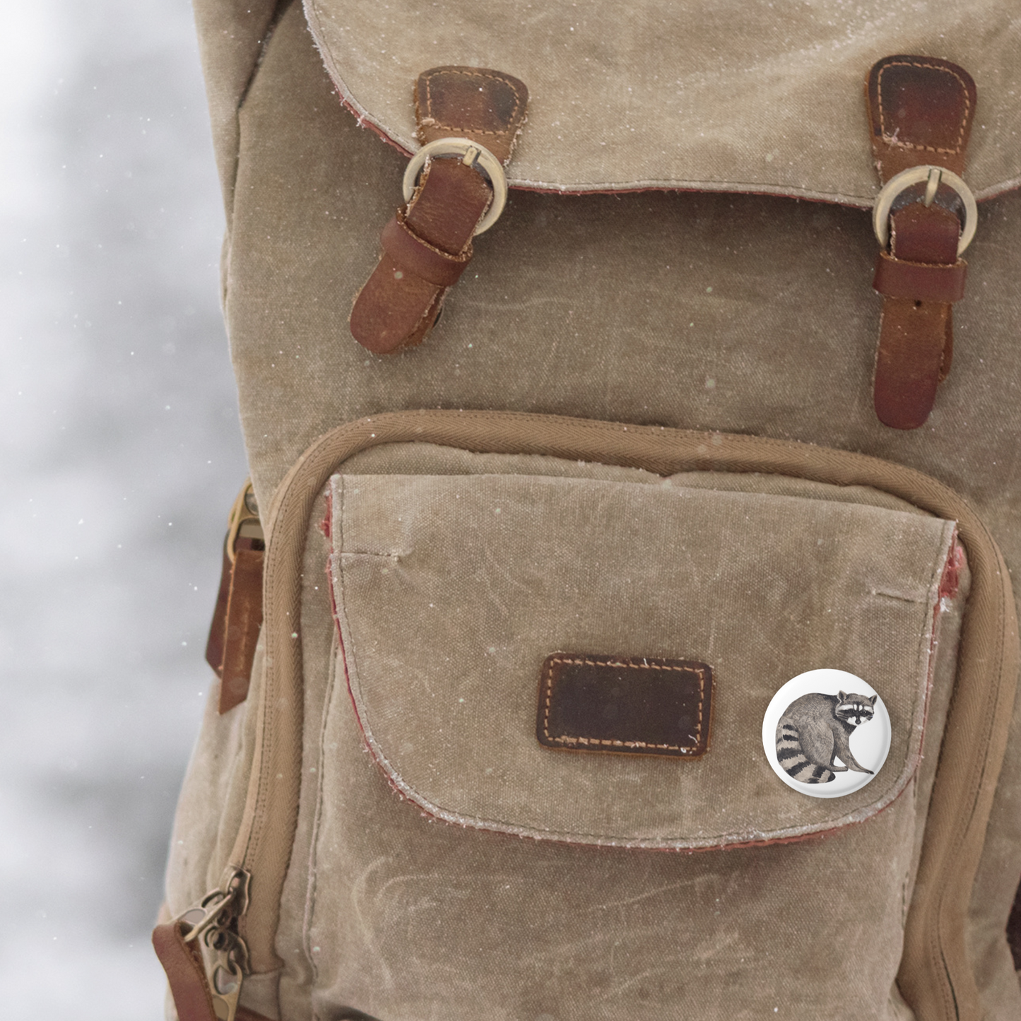 Raccoon Pin Back Button, Magnet, Keychain