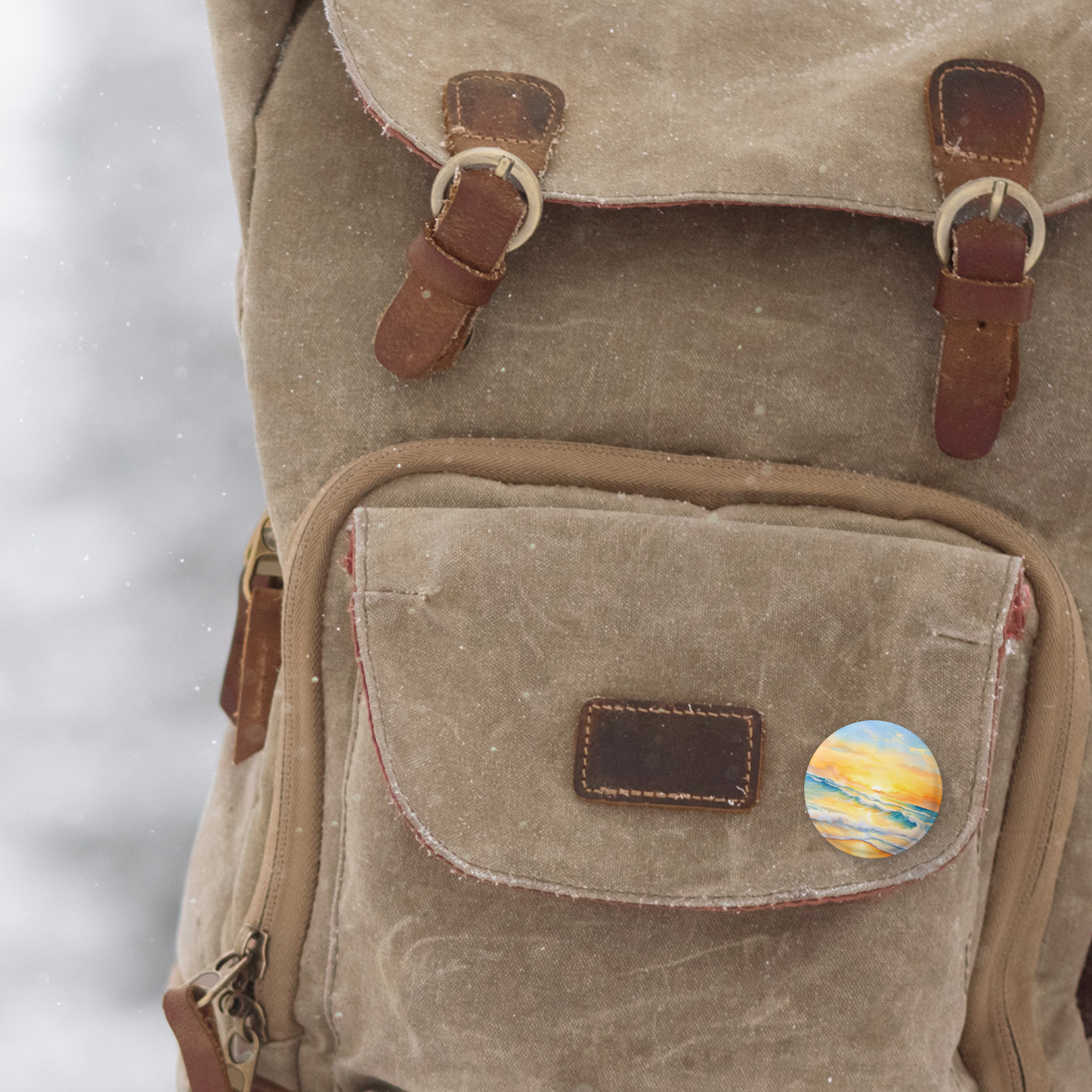 Beach Landscape Pin Back Button, Magnet, Keychain