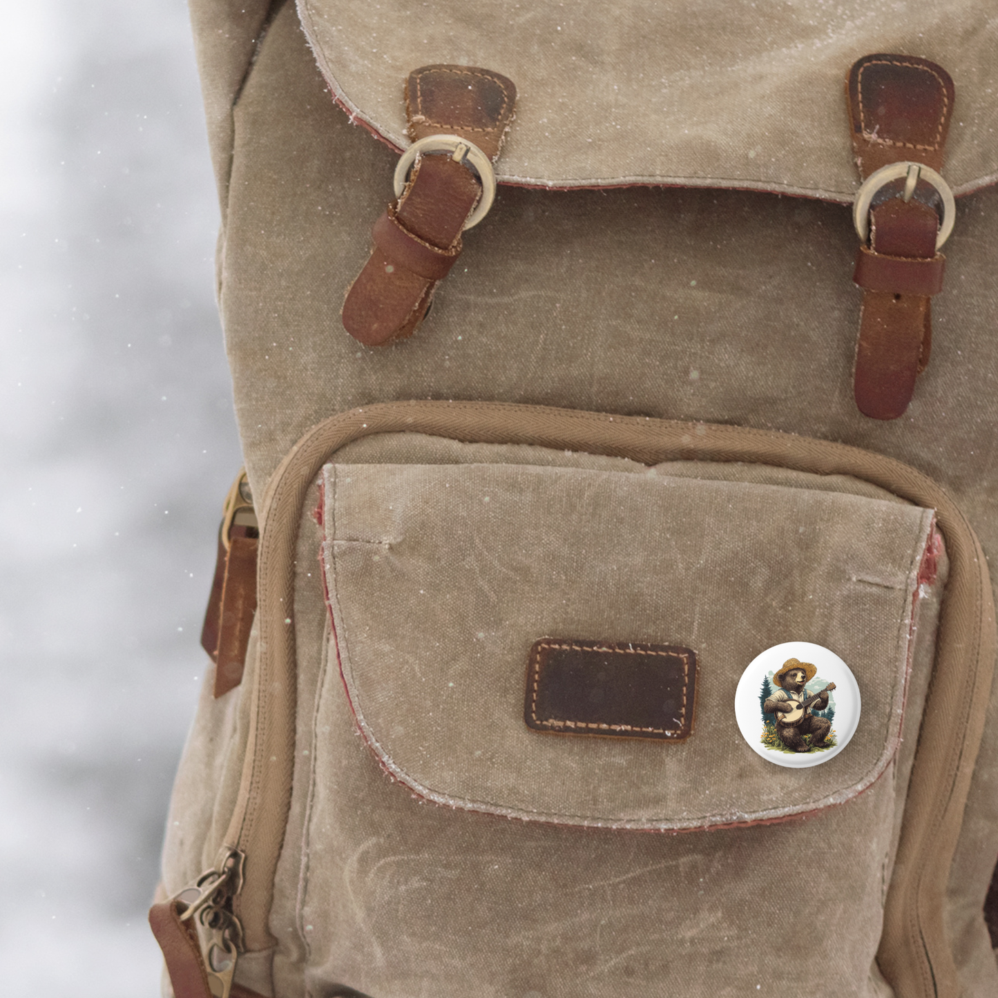 Banjo Bear Pin Back Button, Magnet