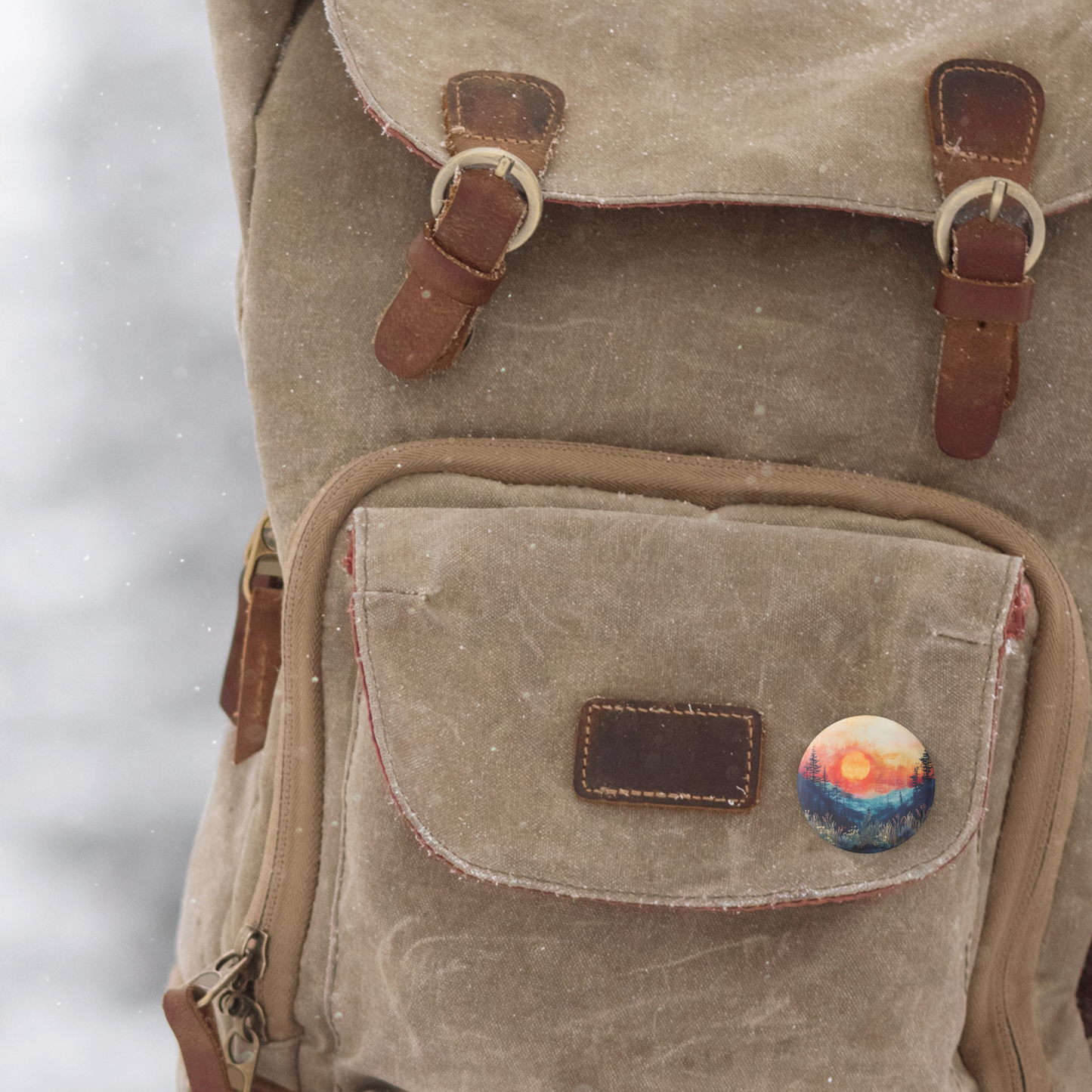 Sunset Forest Pin Back Button, Magnet