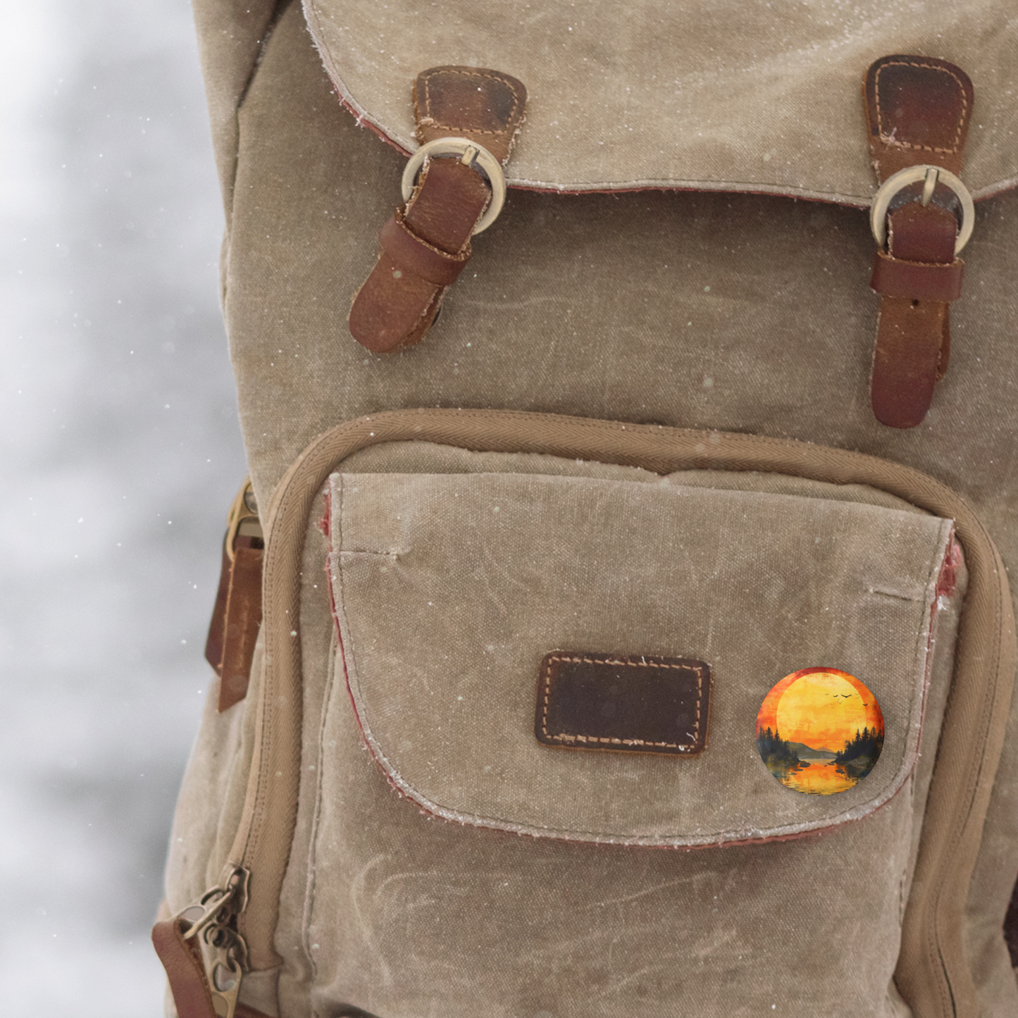 Sunset Forest Pin Back Button, Magnet