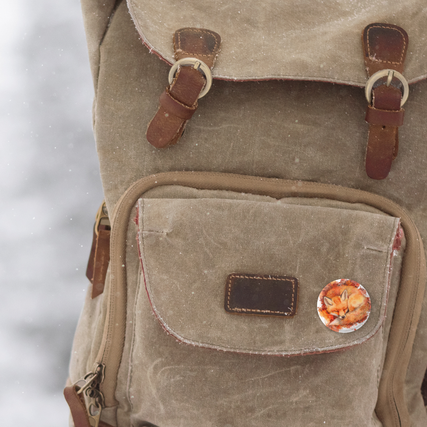 Sleeping Fox 1 Pin Back Button, Magnet